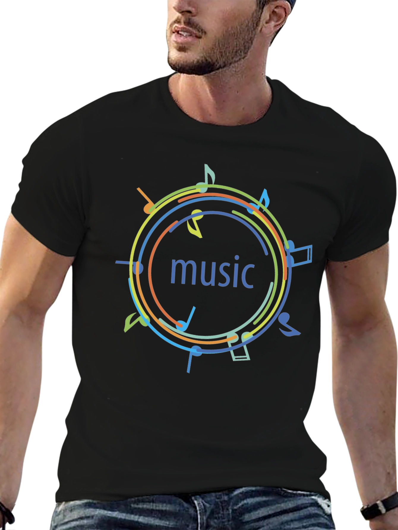 Music Notes Graphic Print T-Shirt - Black