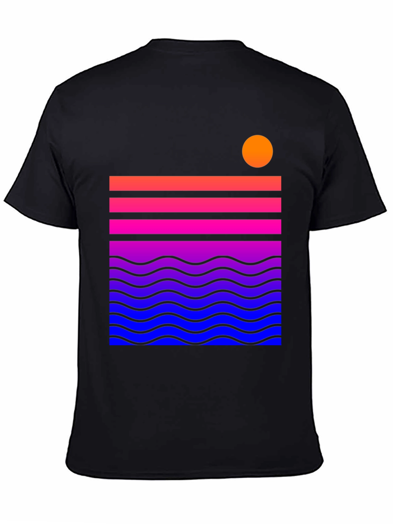Sunset Waves Graphic Tee - Stylish Mens Black T-Shirt