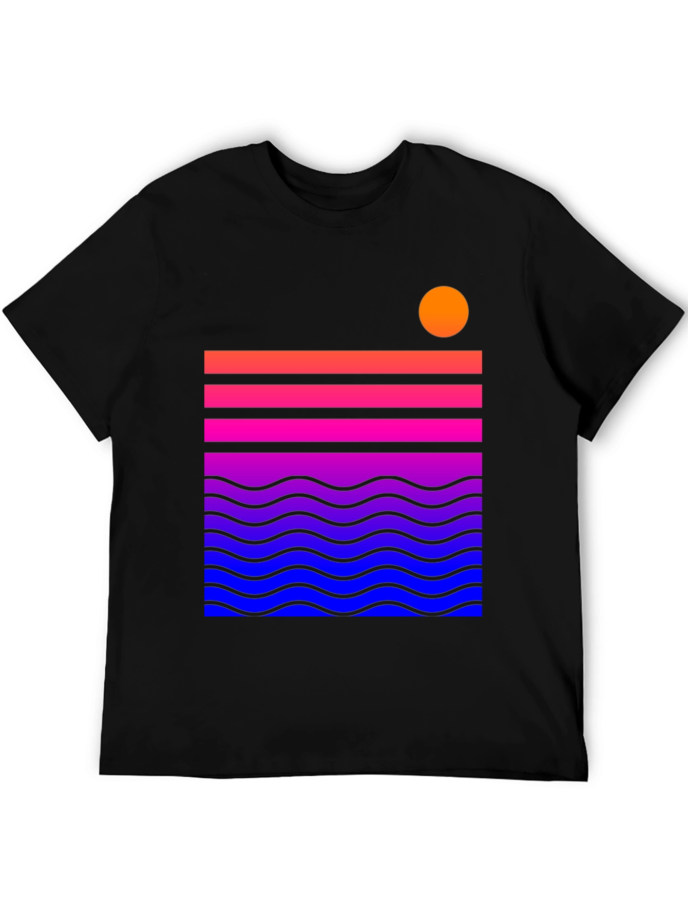 Sunset Waves Graphic Tee - Stylish Mens Black T-Shirt