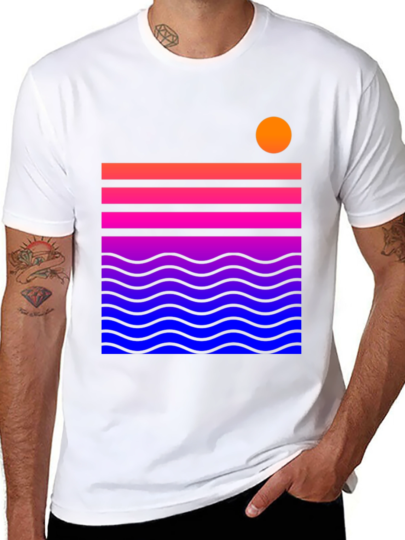 Sunset Waves Graphic Tee - Stylish Mens Black T-Shirt
