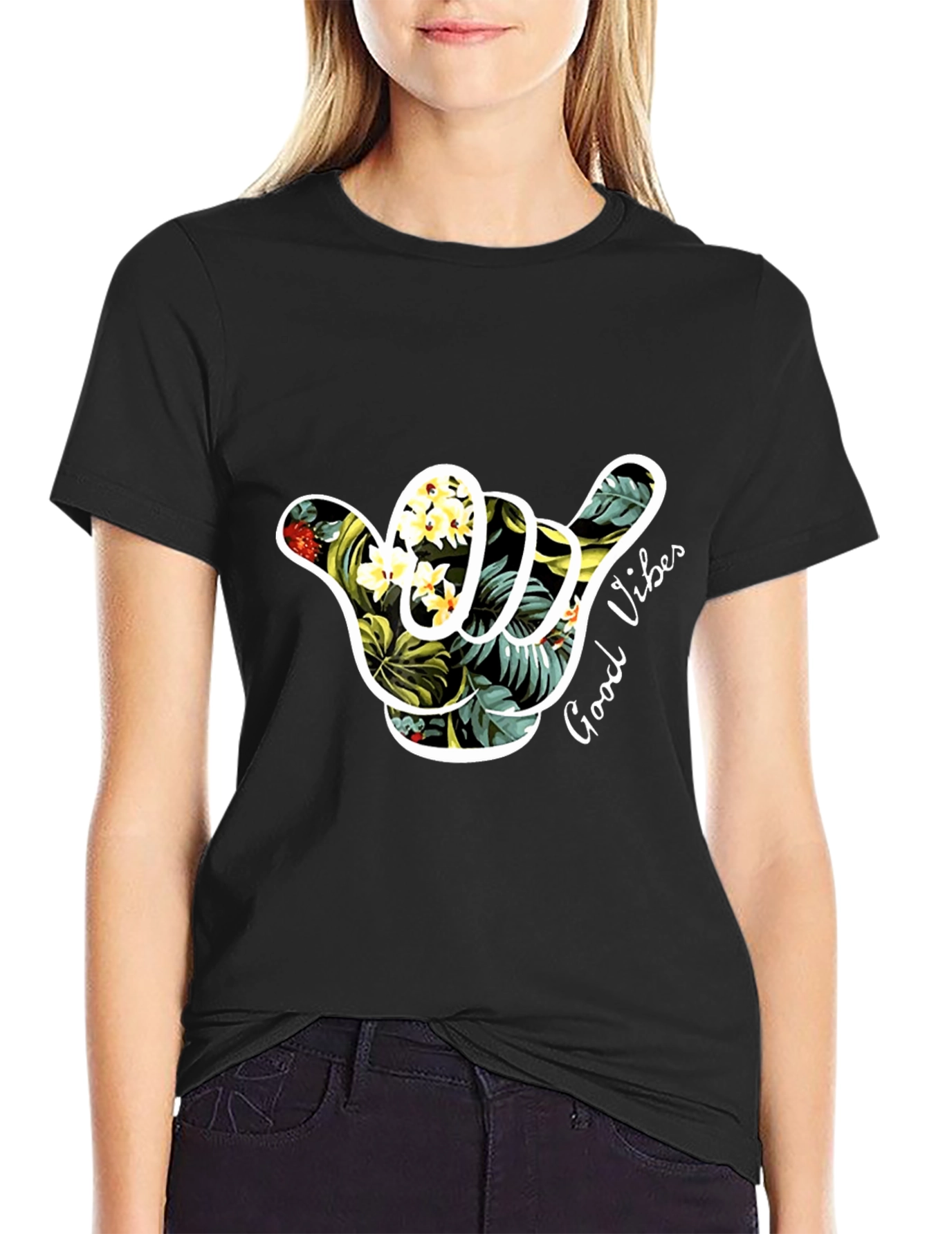 Tropical Vibes Graphic Tee - Black