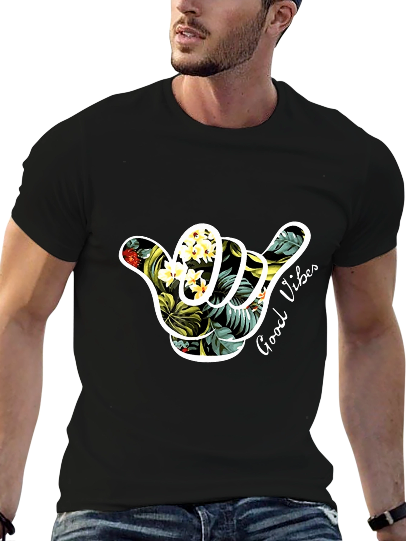 Tropical Vibes Graphic Tee - Black