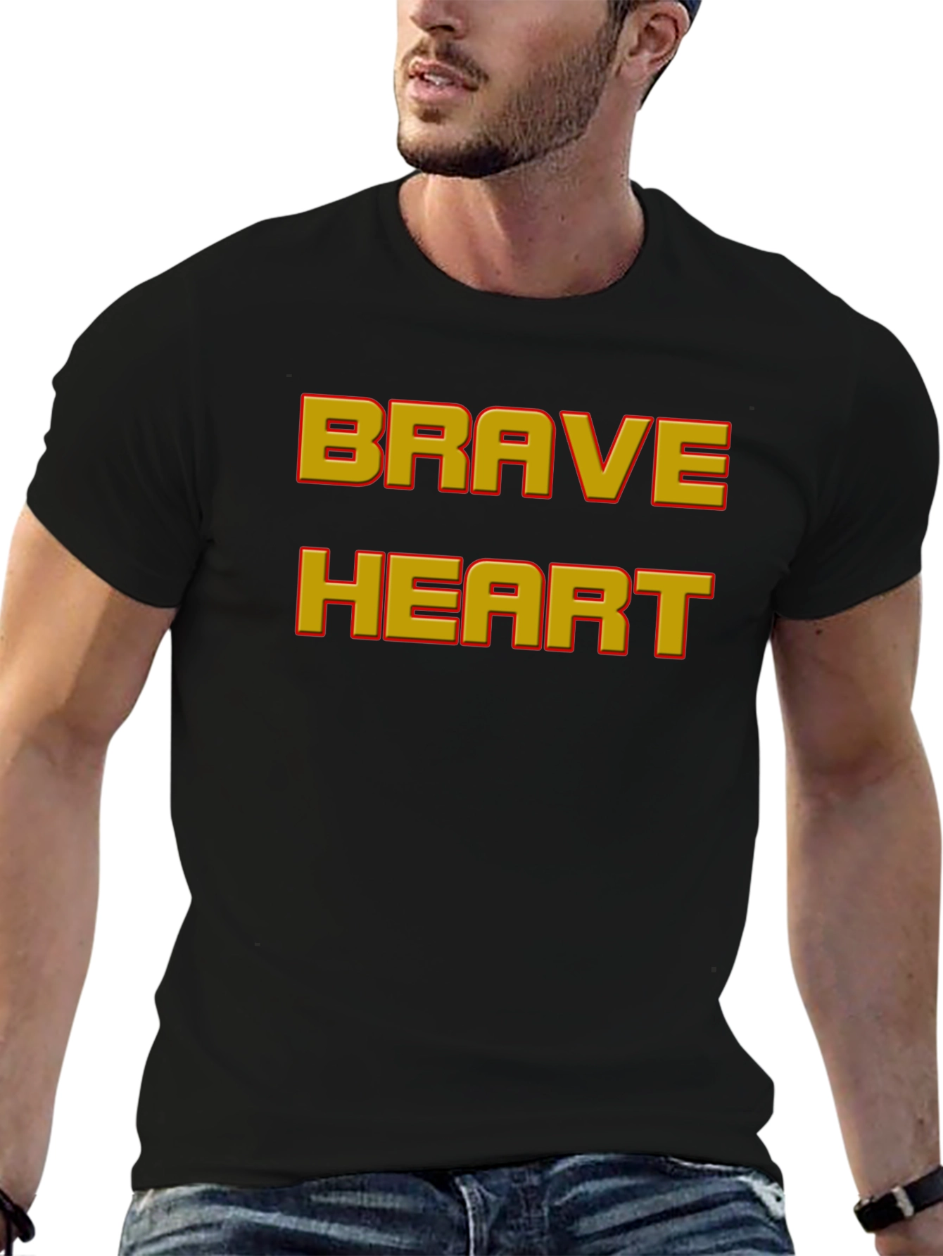 Brave Heart Graphic Print Black T-Shirt