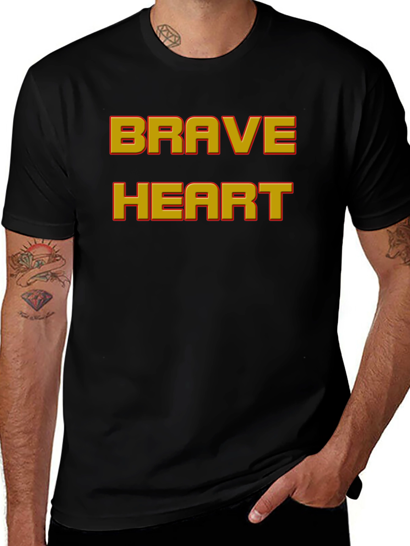Brave Heart Graphic Print Black T-Shirt