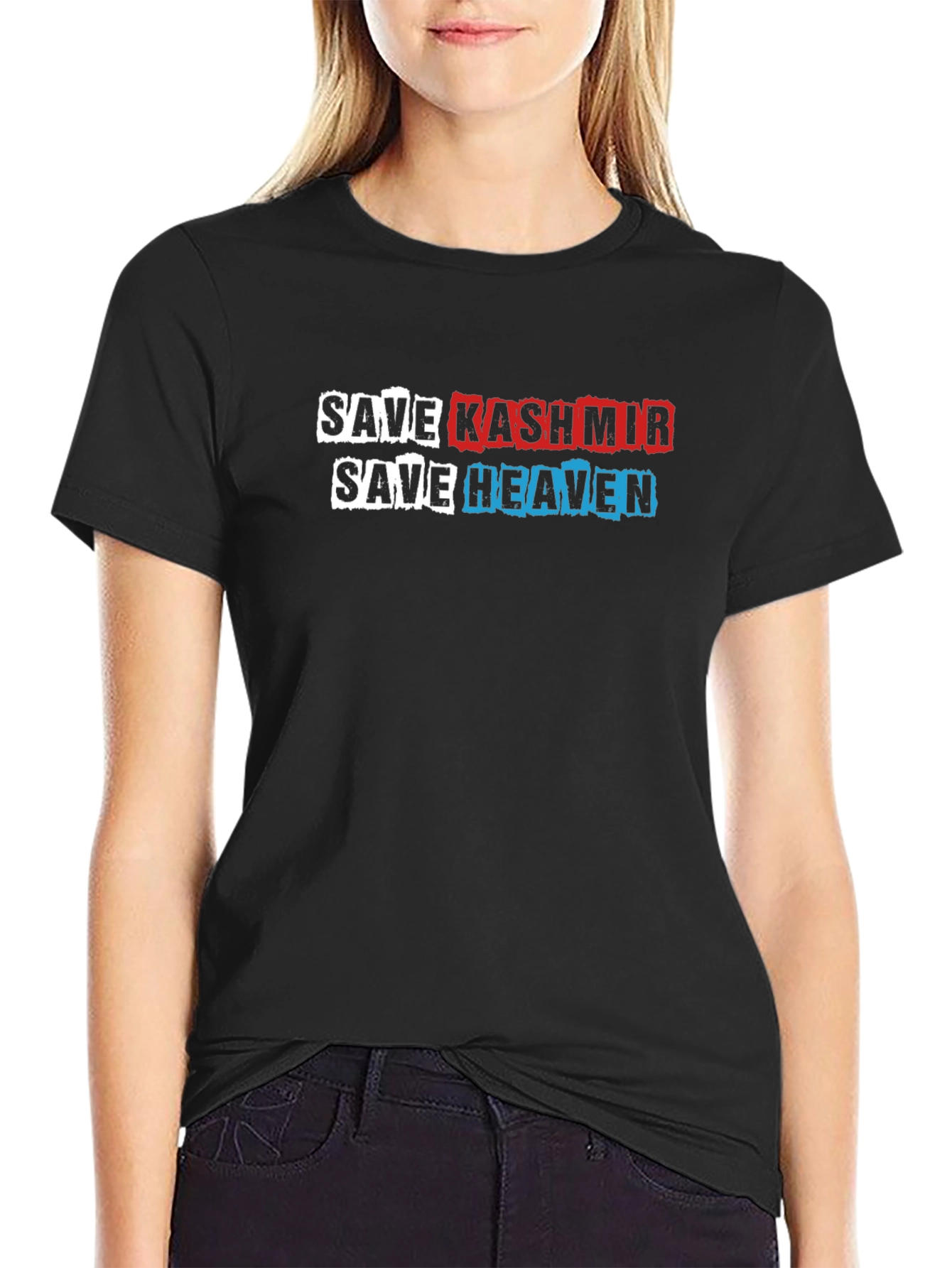 Save Kashmir Save Heaven Graphic Print Black T-Shirt
