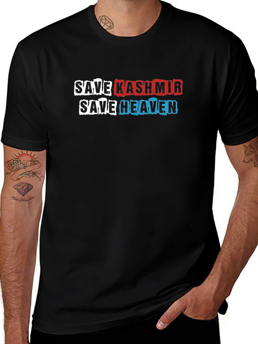 Save Kashmir Save Heaven Graphic Print Black T-Shirt
