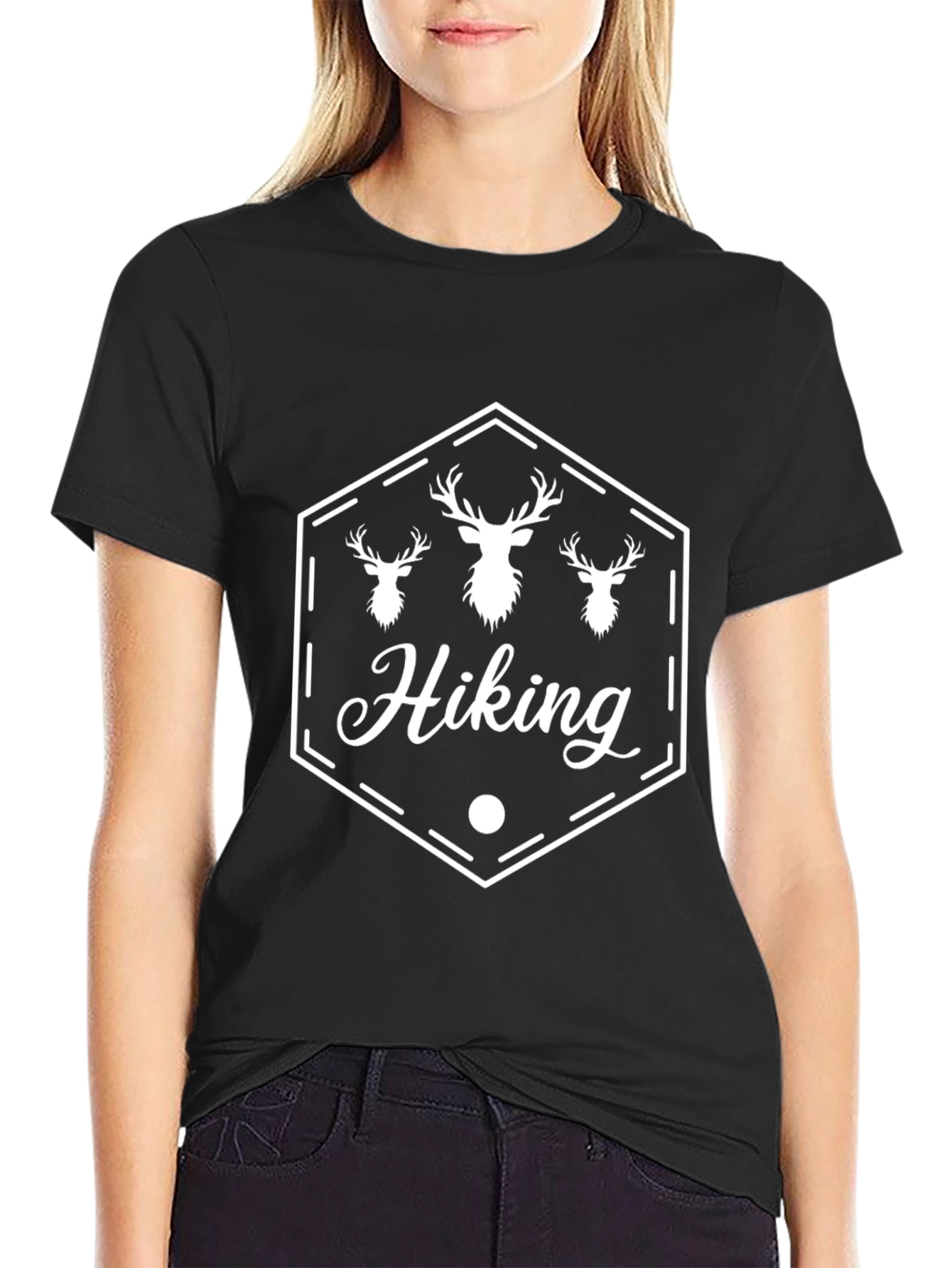 Hiking Deer Graphic T-Shirt - Black