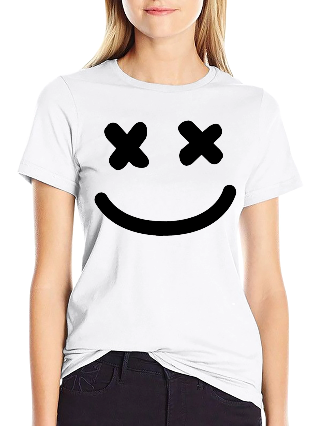Smiley Face Graphic Tee - Black Cotton T-Shirt