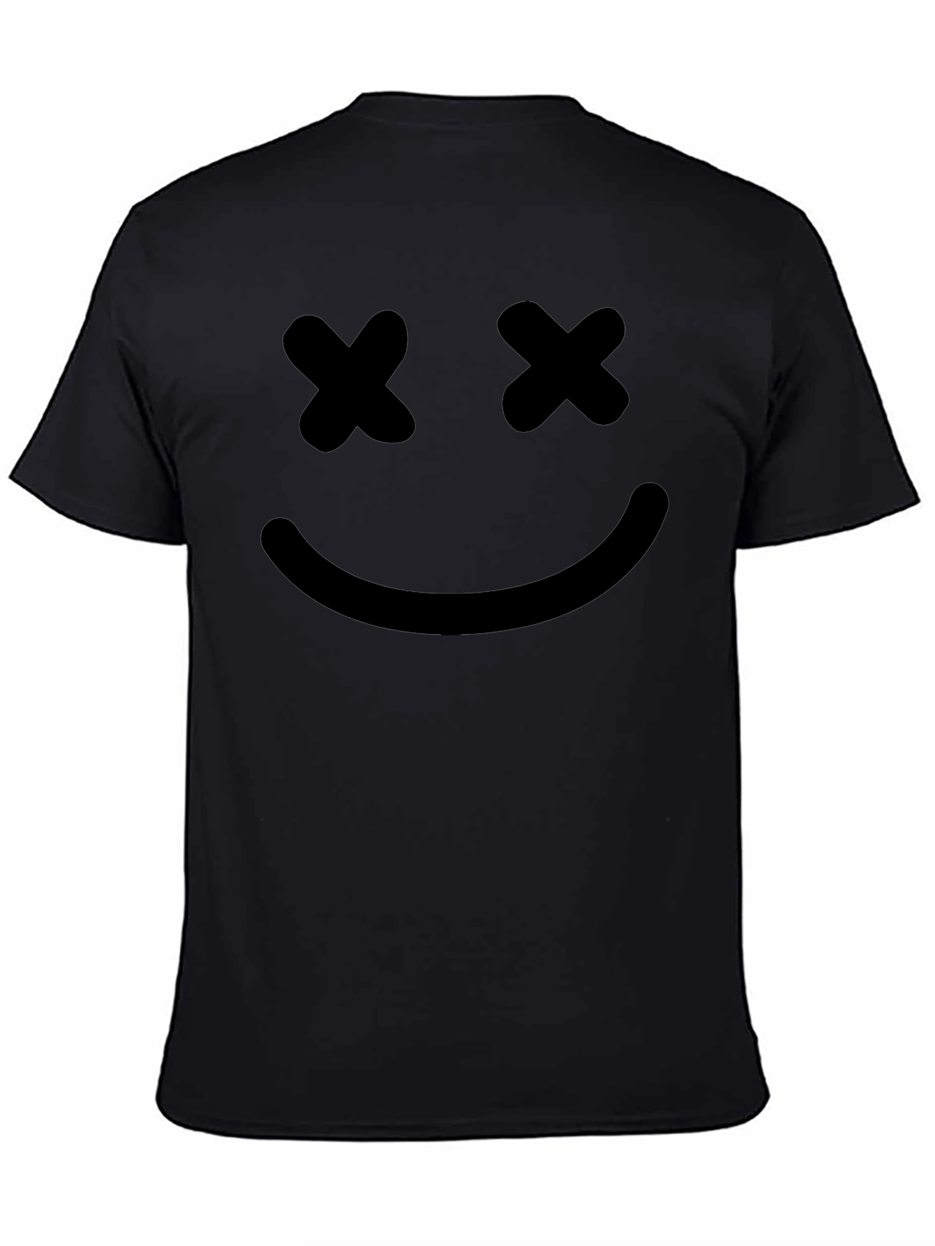 Smiley Face Graphic Tee - Black Cotton T-Shirt