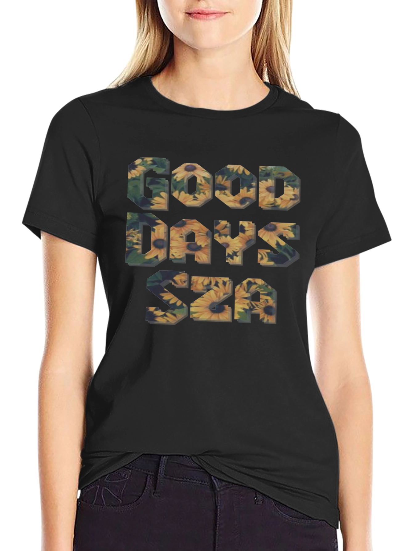Good Days SZA Floral Graphic Black T-Shirt