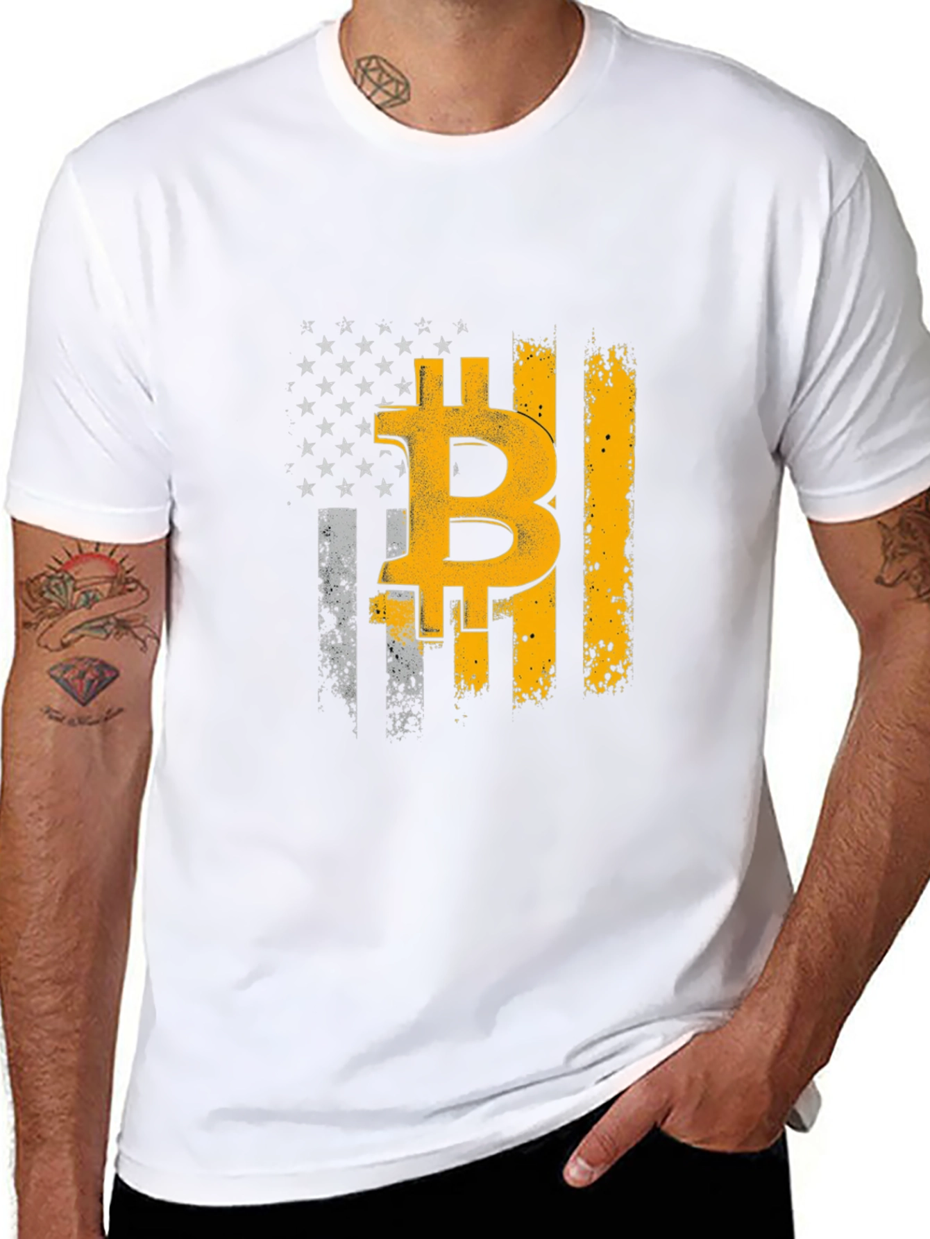 Bitcoin Flag Graphic Tee - Crypto Enthusiast Shirt