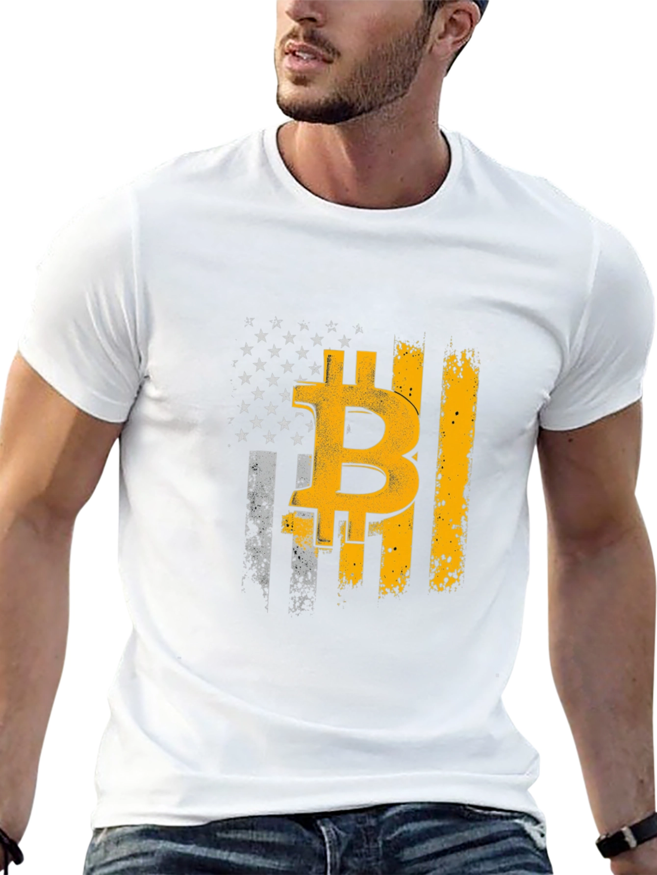Bitcoin Flag Graphic Tee - Crypto Enthusiast Shirt