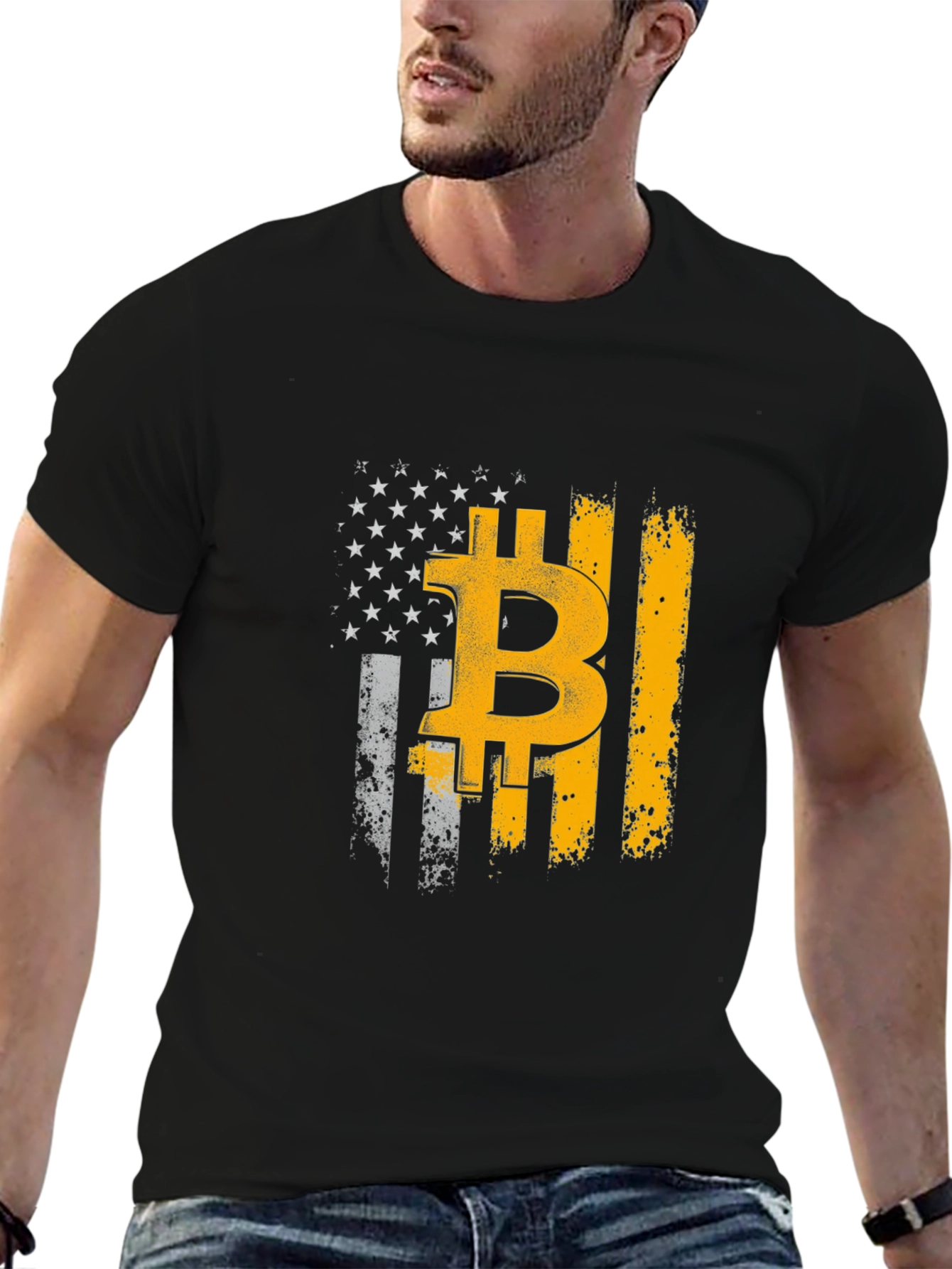 Bitcoin Flag Graphic Tee - Crypto Enthusiast Shirt