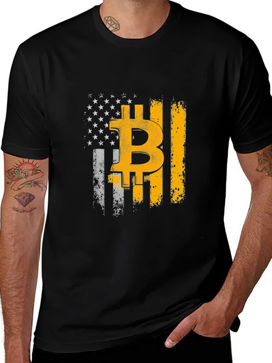 Bitcoin Flag Graphic Tee - Crypto Enthusiast Shirt