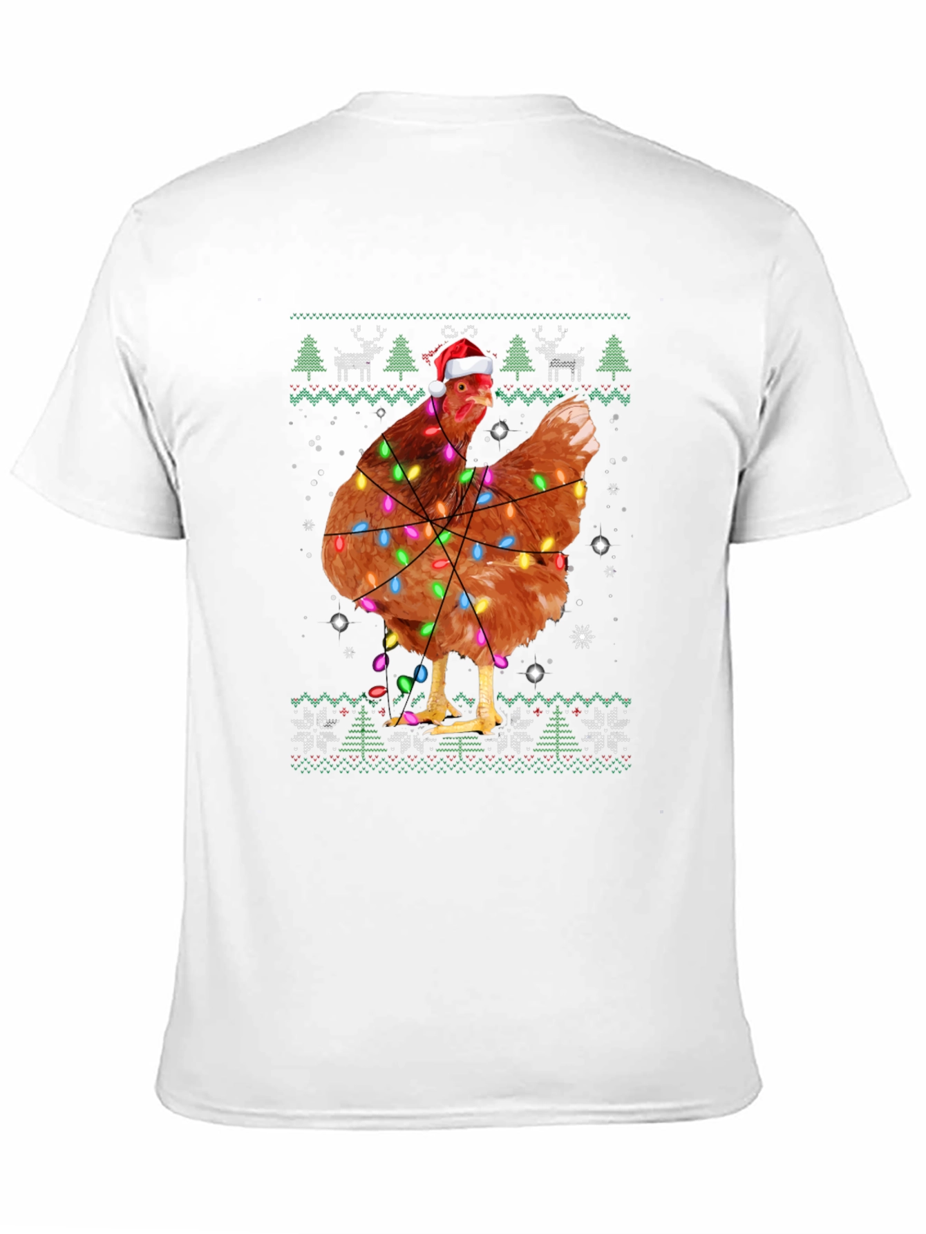 Chicken Christmas Light Ugly Holiday Black T-Shirt