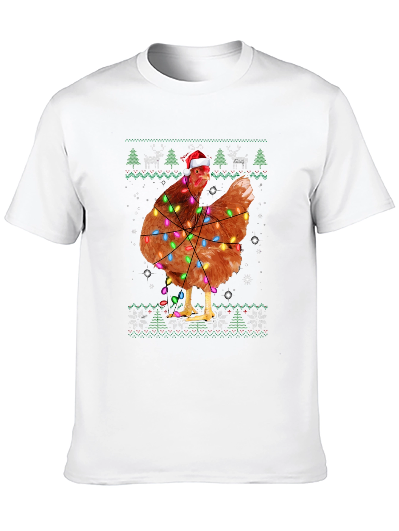 Chicken Christmas Light Ugly Holiday Black T-Shirt