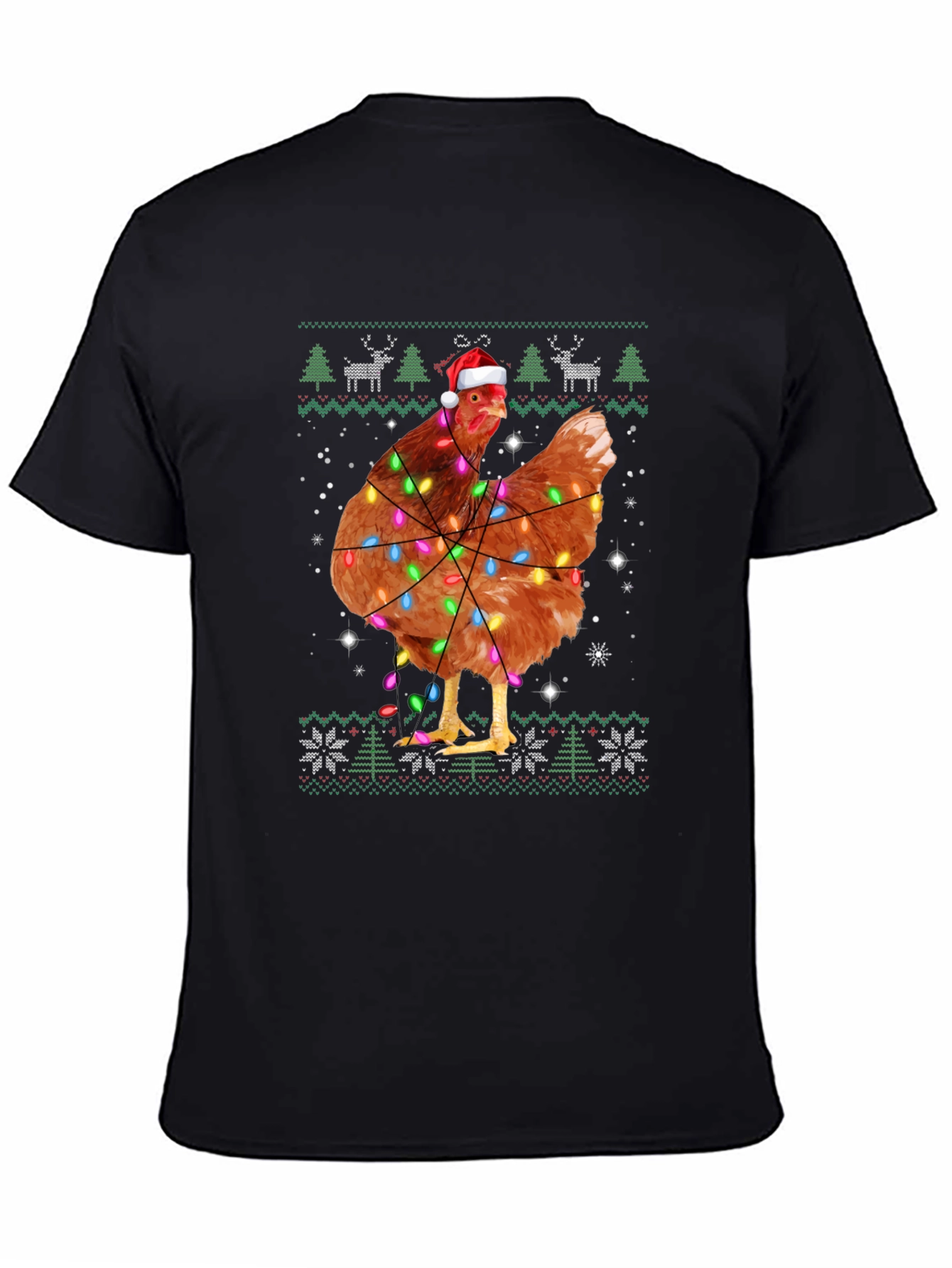 Chicken Christmas Light Ugly Holiday Black T-Shirt