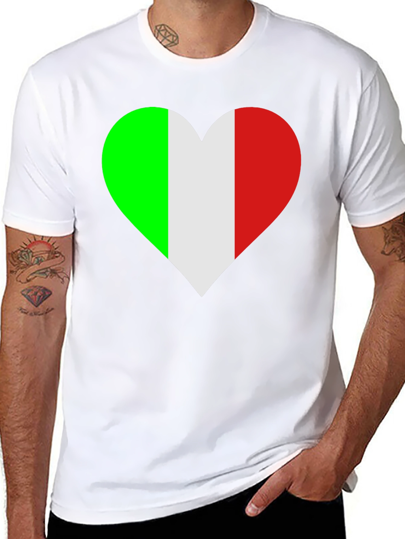 Italian Flag Heart Graphic Tee - Black Cotton T-Shirt