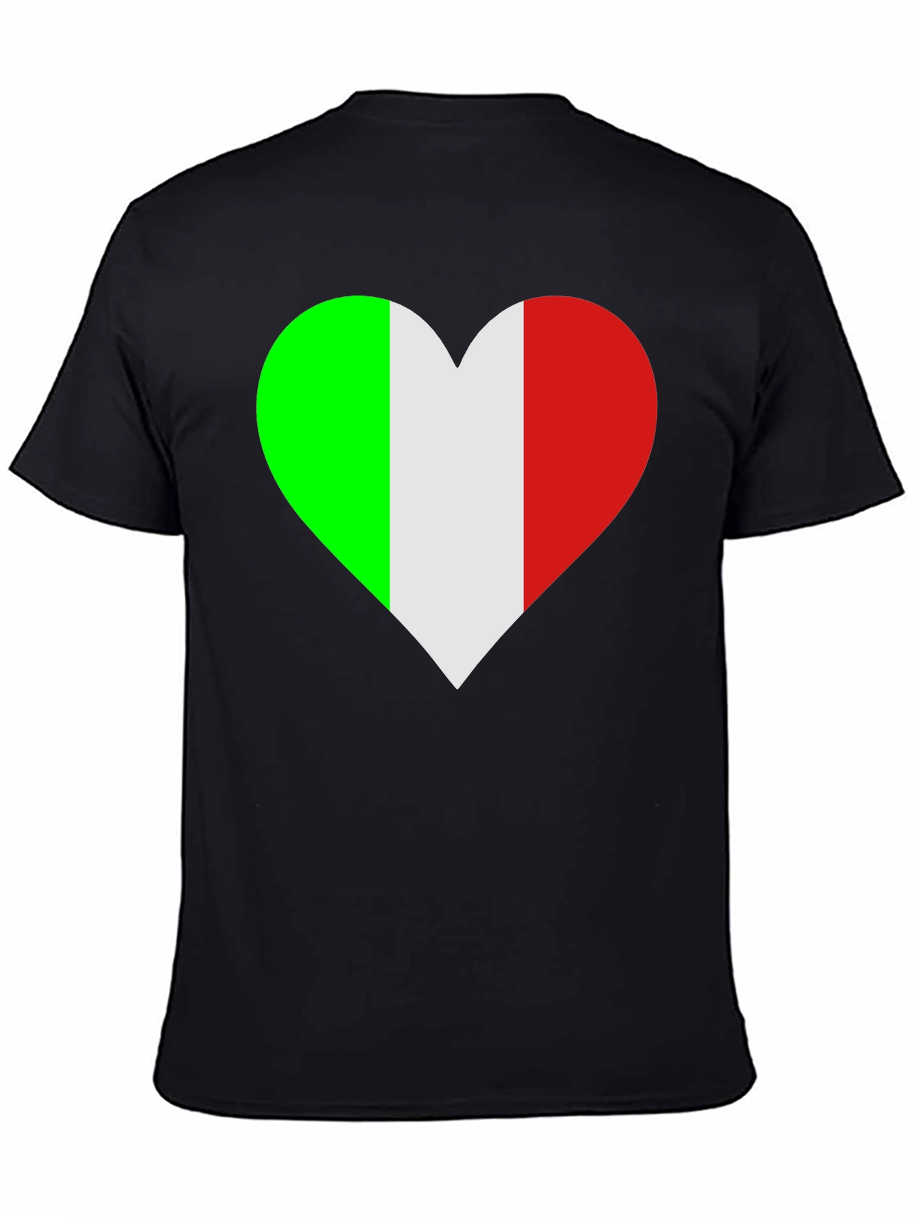 Italian Flag Heart Graphic Tee - Black Cotton T-Shirt