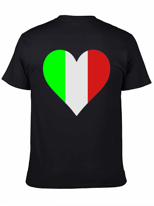 Italian Flag Heart Graphic Tee - Black Cotton T-Shirt