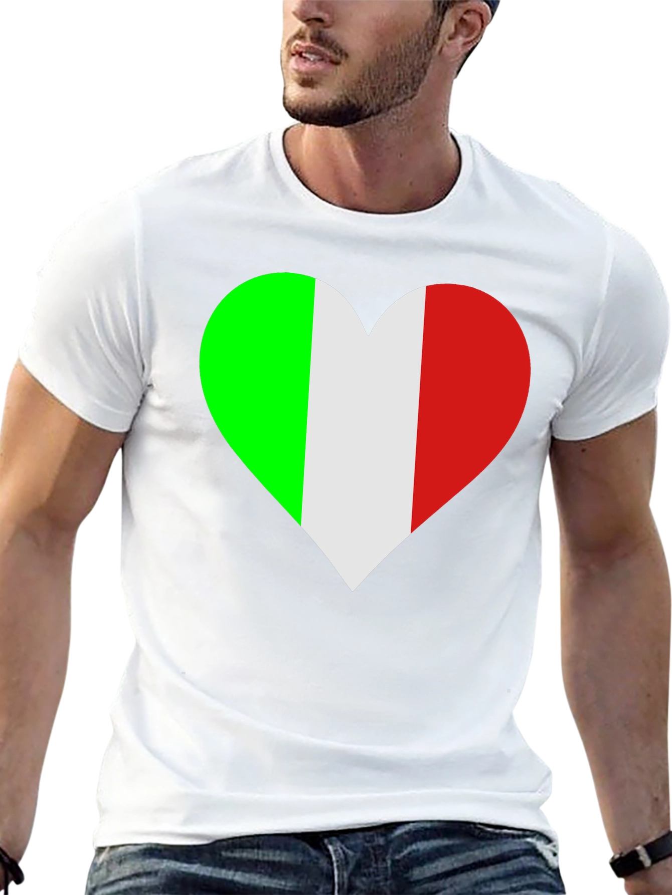 Italian Flag Heart Graphic Tee - Black Cotton T-Shirt