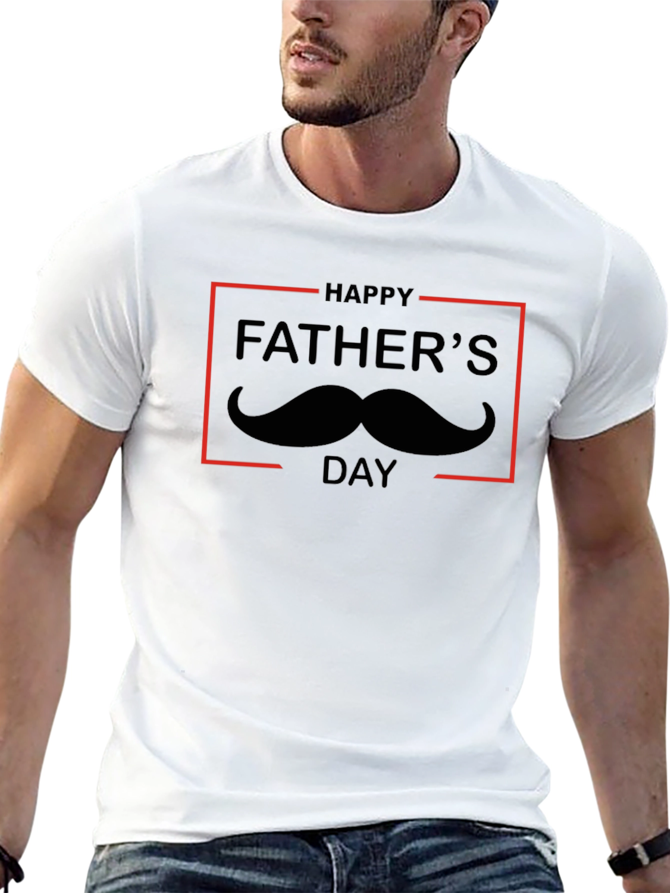 Happy Fathers Day T-Shirt with Mustache Design