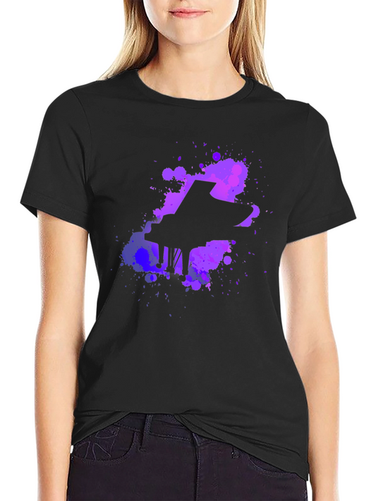 Piano Paint Splatter Graphic Tee - Black
