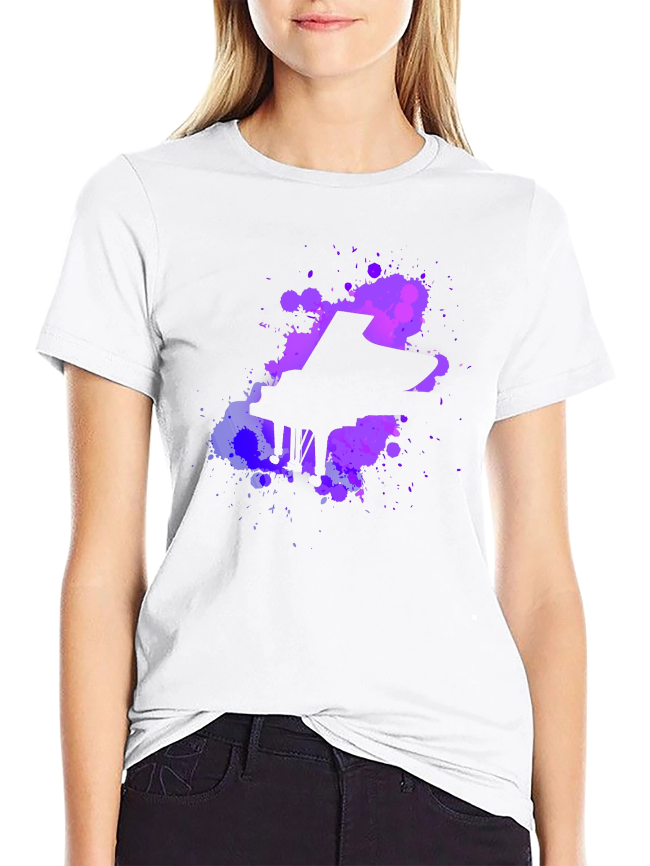 Piano Paint Splatter Graphic Tee - Black