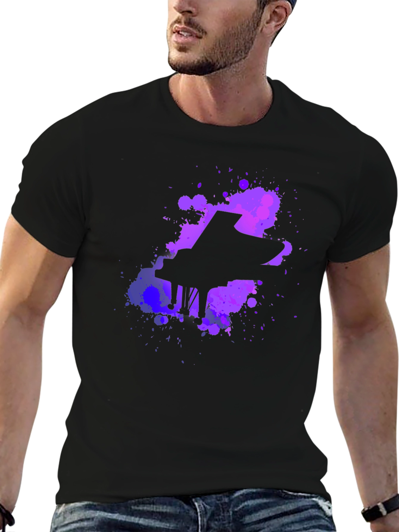 Piano Paint Splatter Graphic Tee - Black