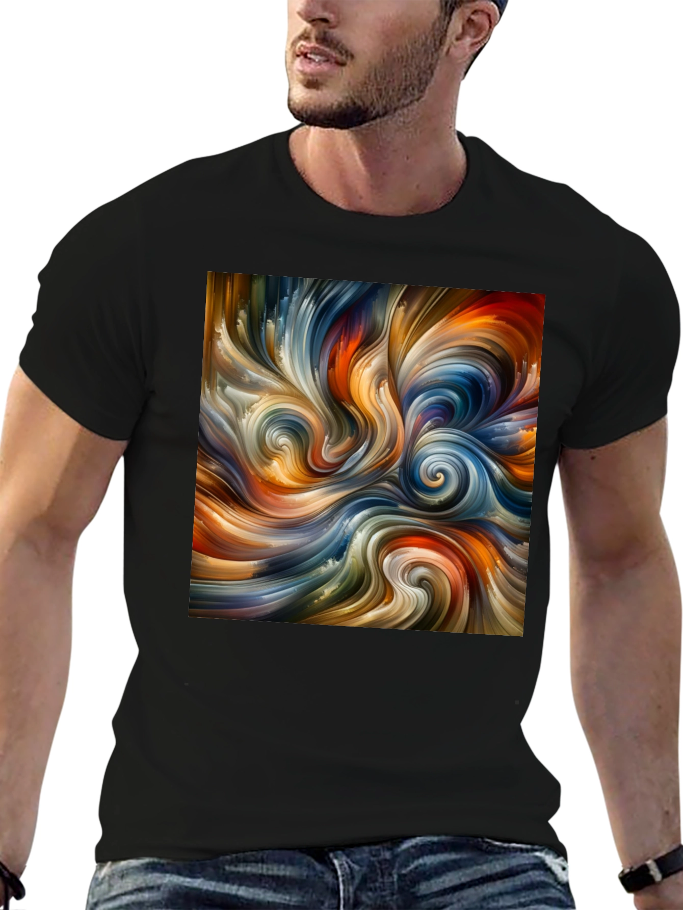 Abstract Swirl Art Black T-Shirt