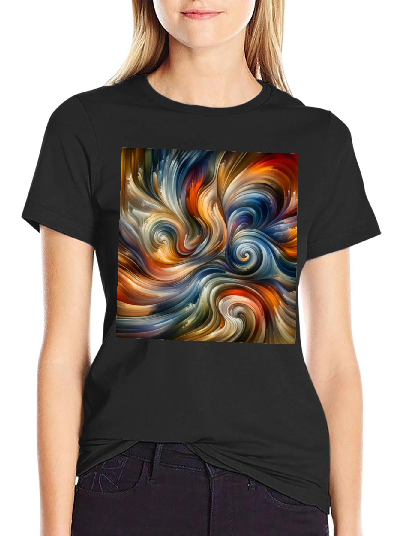 Abstract Swirl Art Black T-Shirt