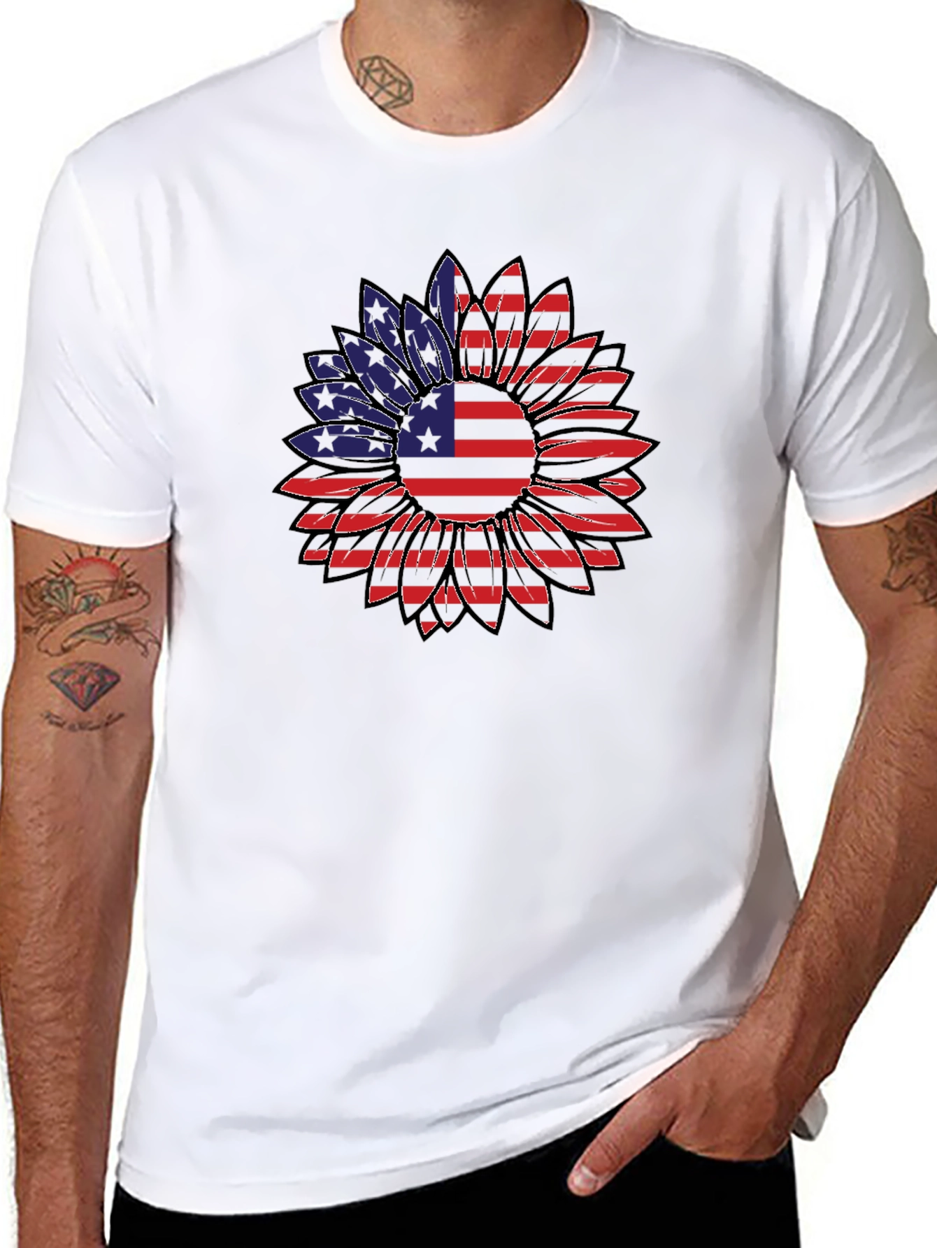 American Flag Sunflower Graphic T-Shirt