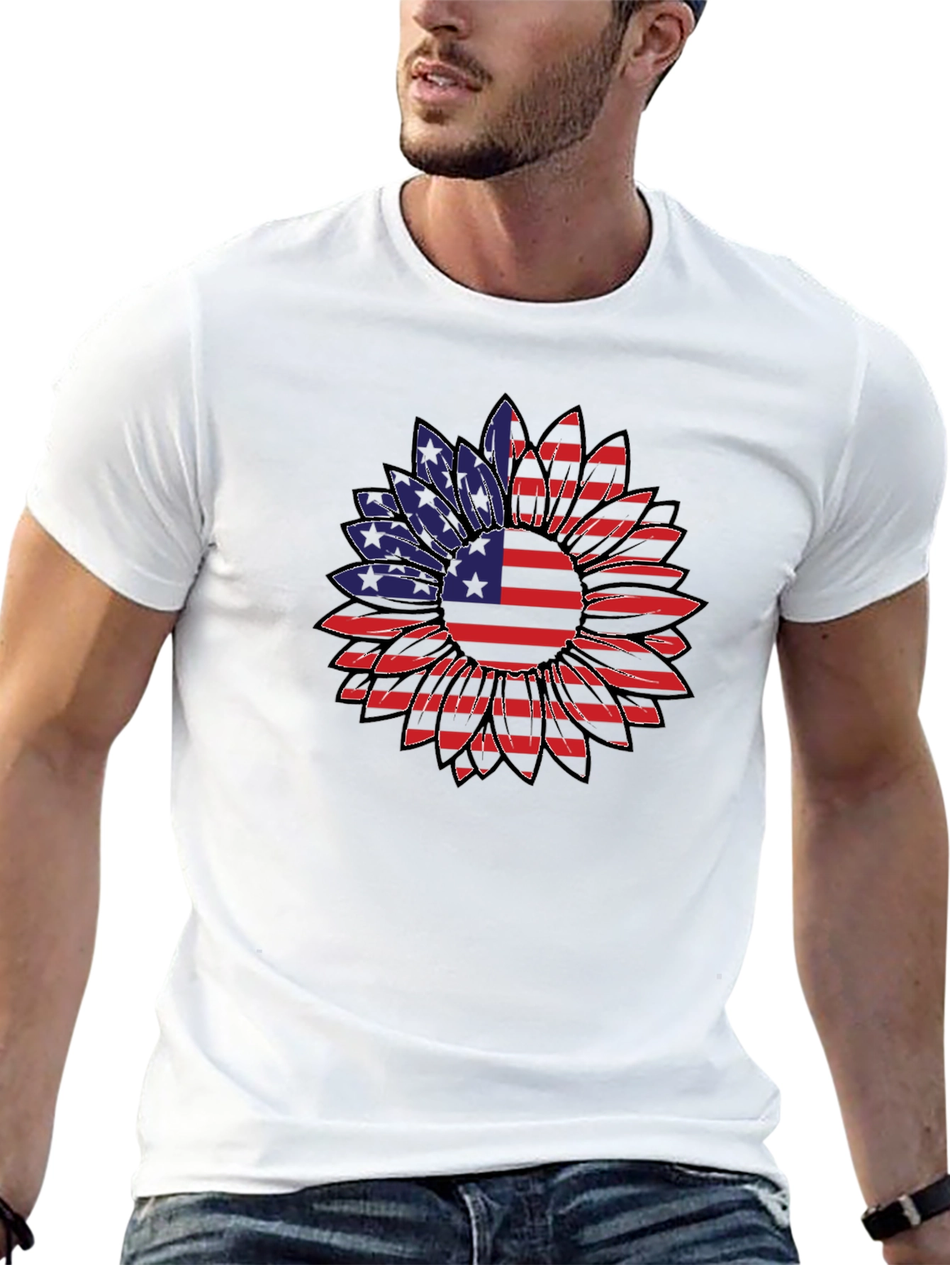 American Flag Sunflower Graphic T-Shirt