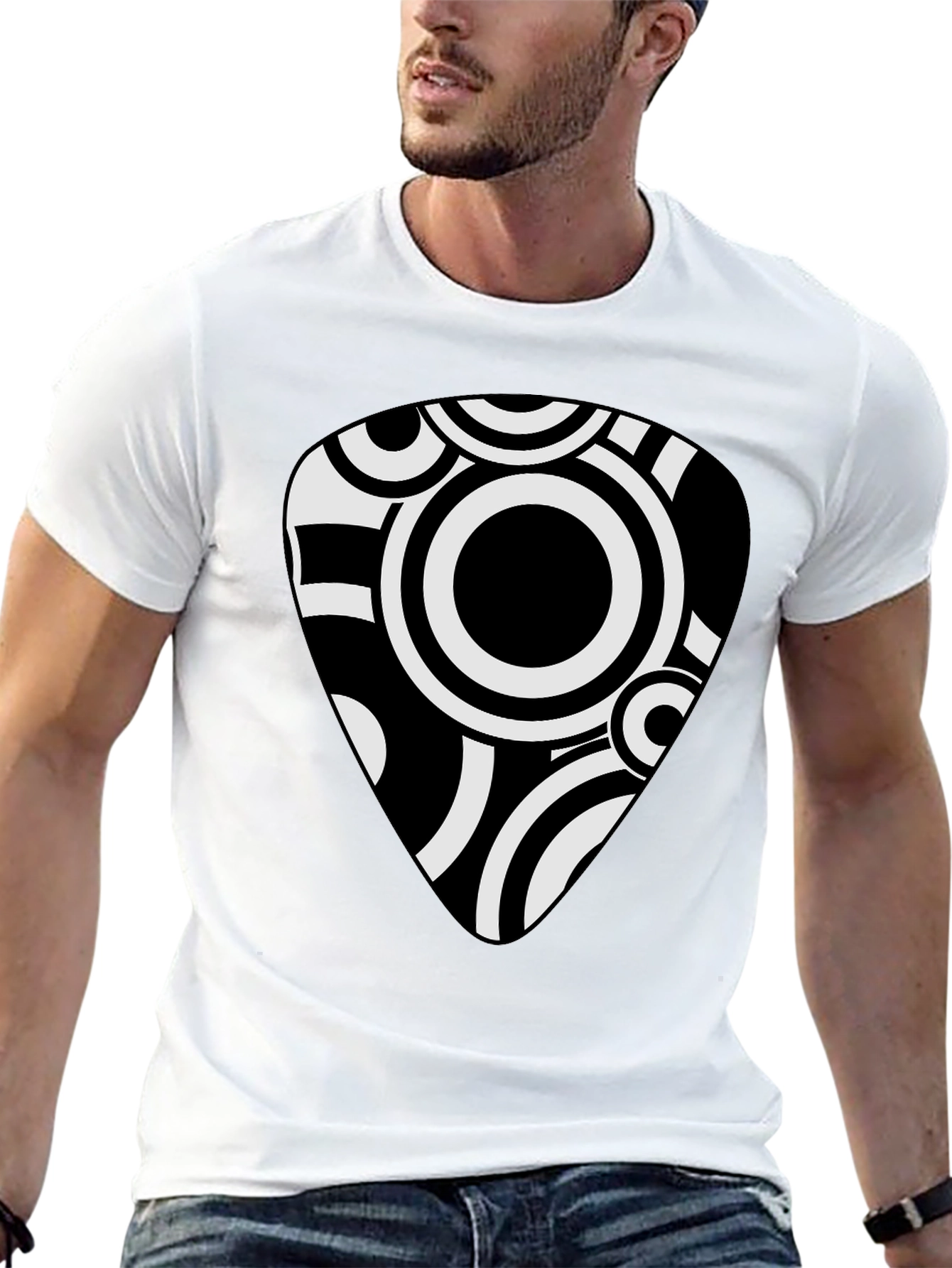 Abstract Guitar Pick Graphic Tee - Black Cotton Shirt