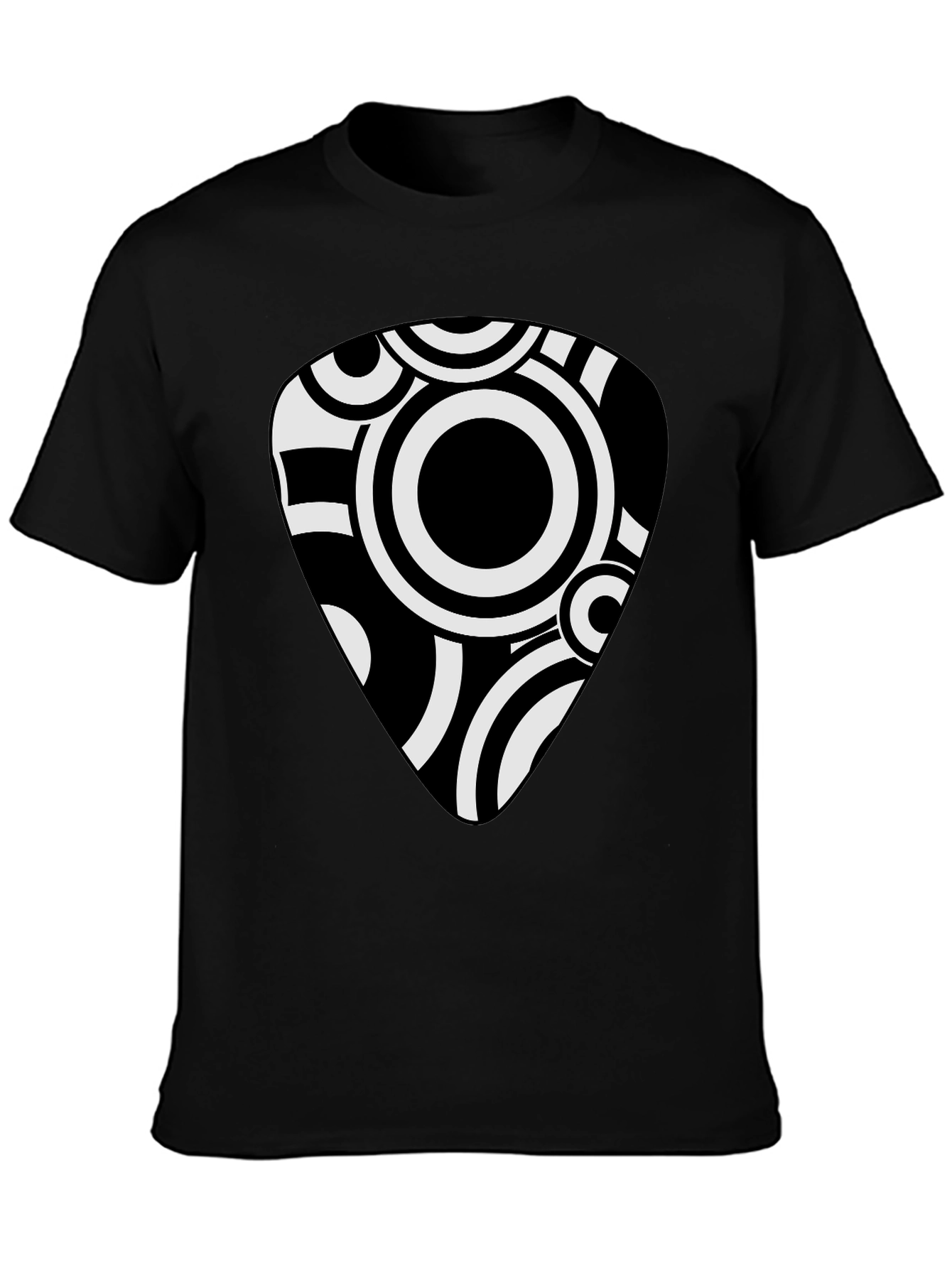 Abstract Guitar Pick Graphic Tee - Black Cotton Shirt