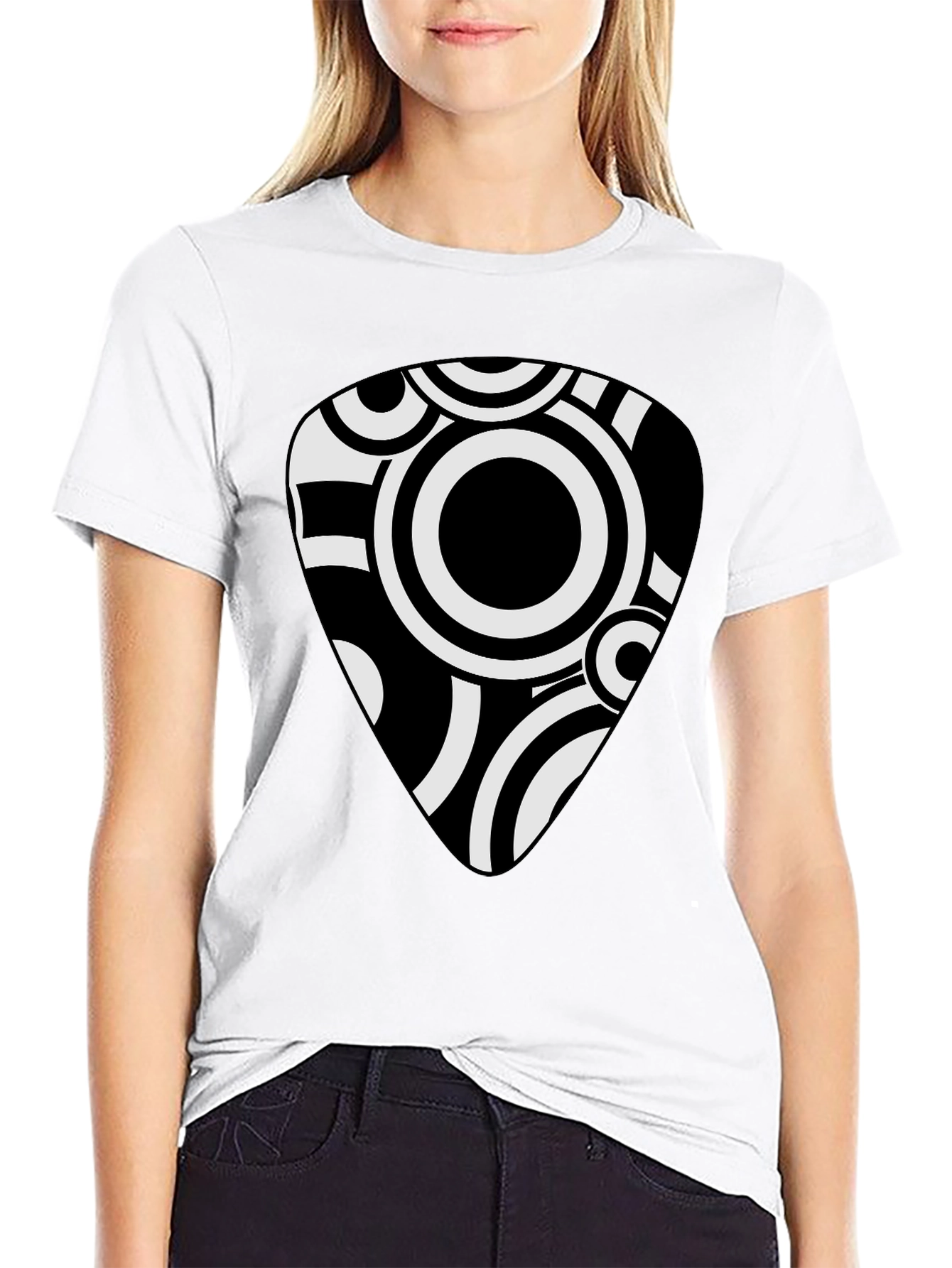 Abstract Guitar Pick Graphic Tee - Black Cotton Shirt