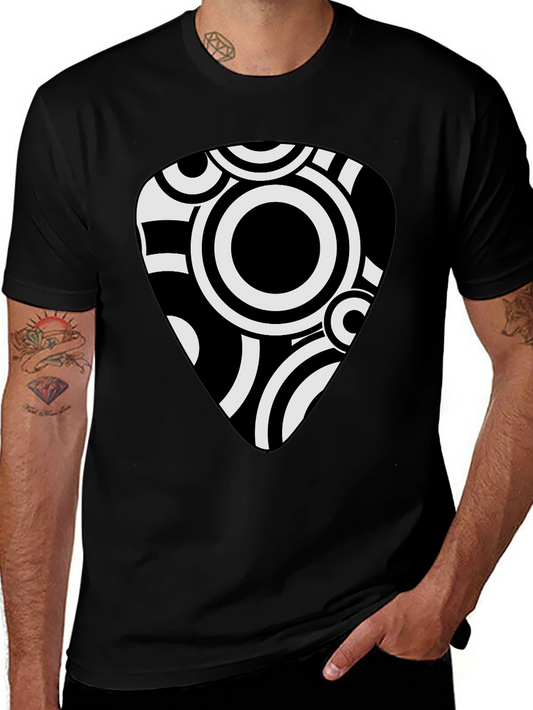 Abstract Guitar Pick Graphic Tee - Black Cotton Shirt
