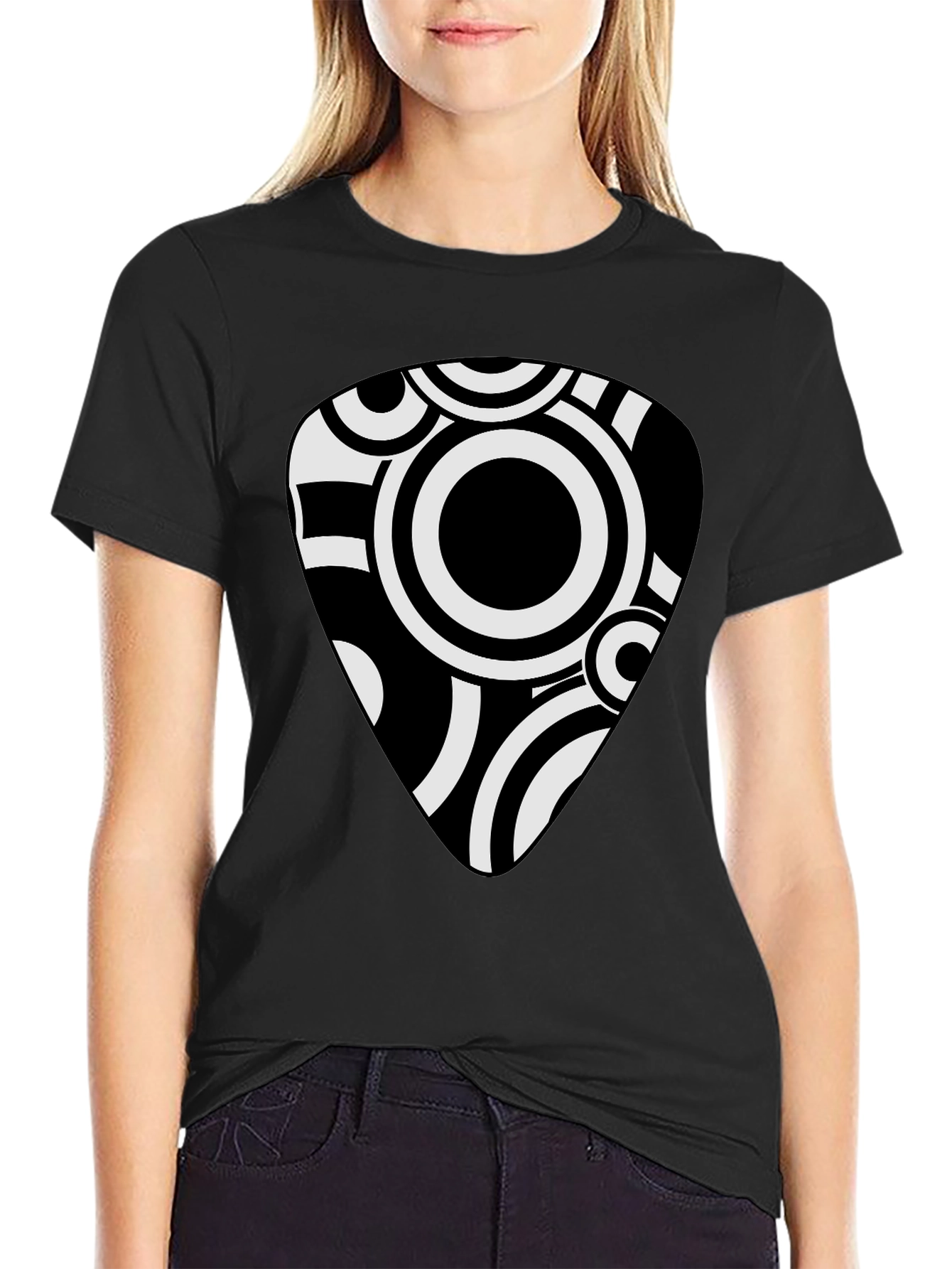 Abstract Guitar Pick Graphic Tee - Black Cotton Shirt