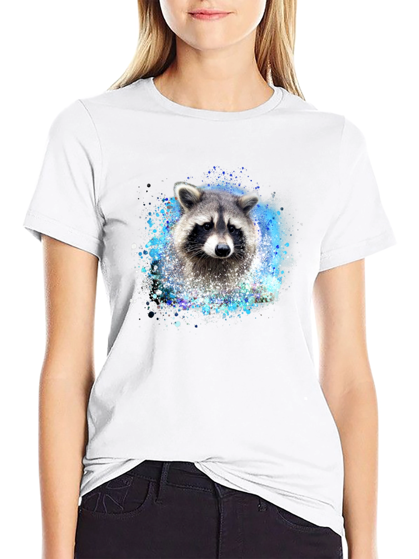 Raccoon Splatter Print Black Tee