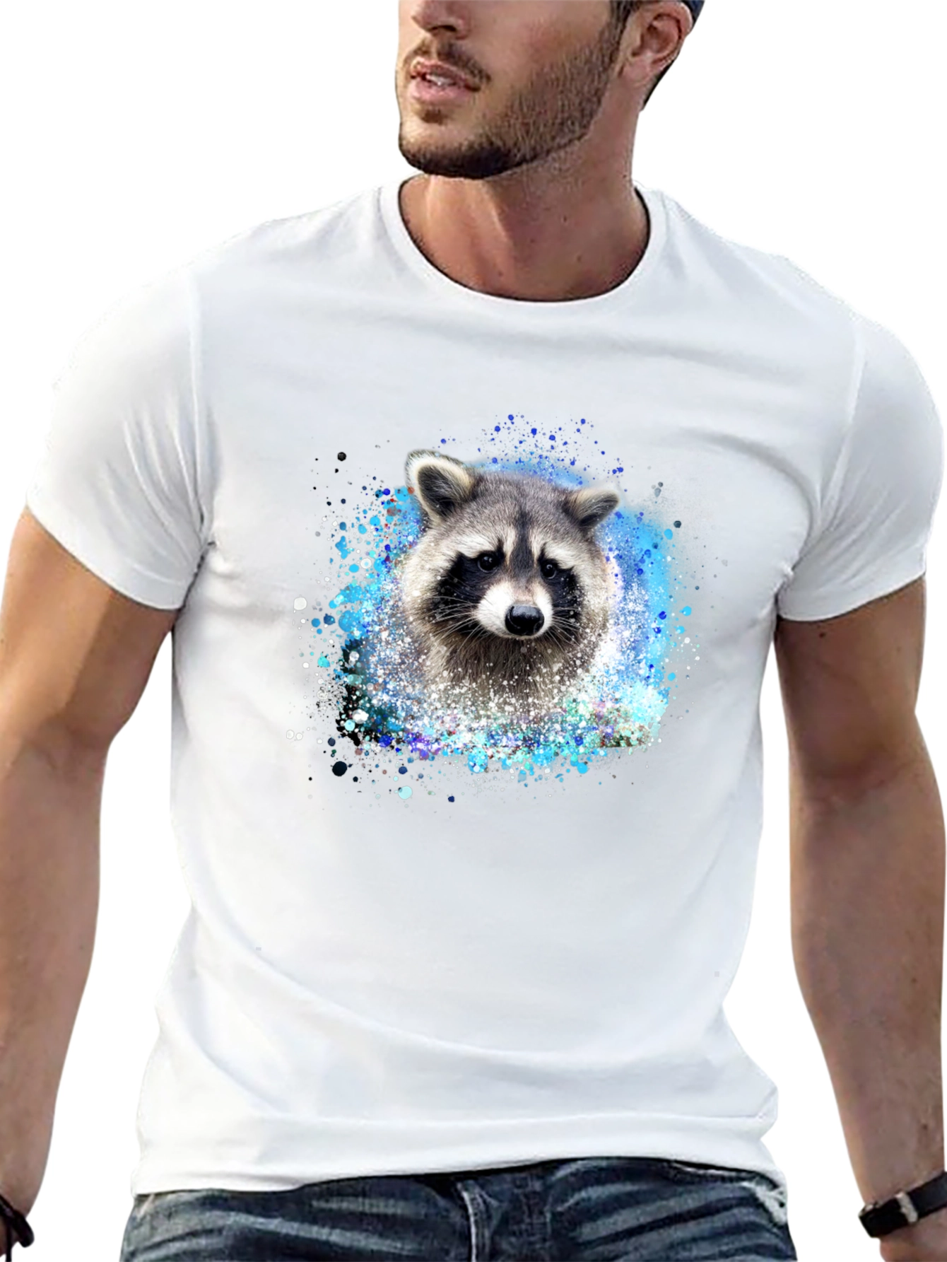 Raccoon Splatter Print Black Tee