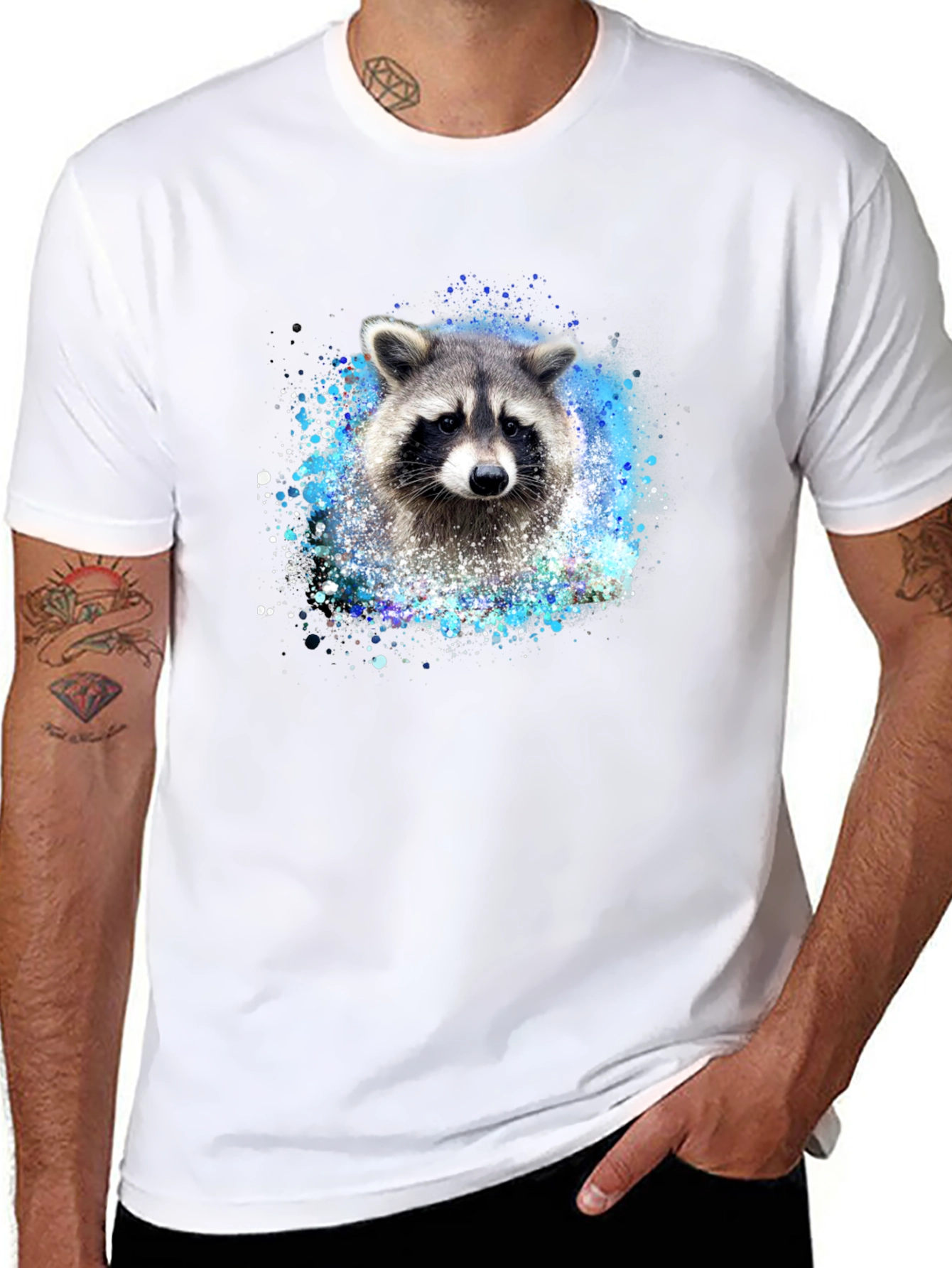 Raccoon Splatter Print Black Tee