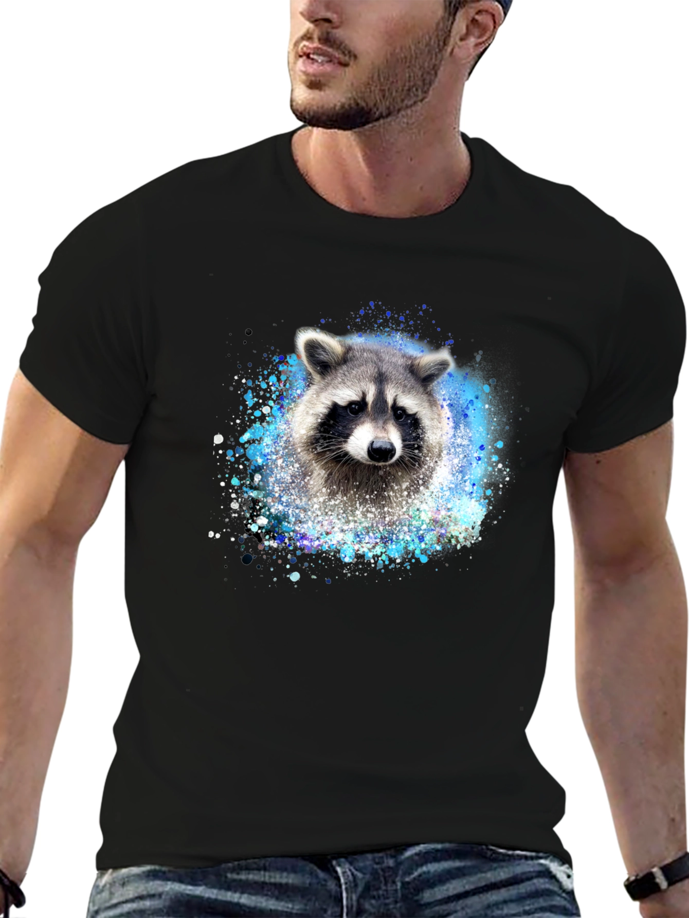 Raccoon Splatter Print Black Tee