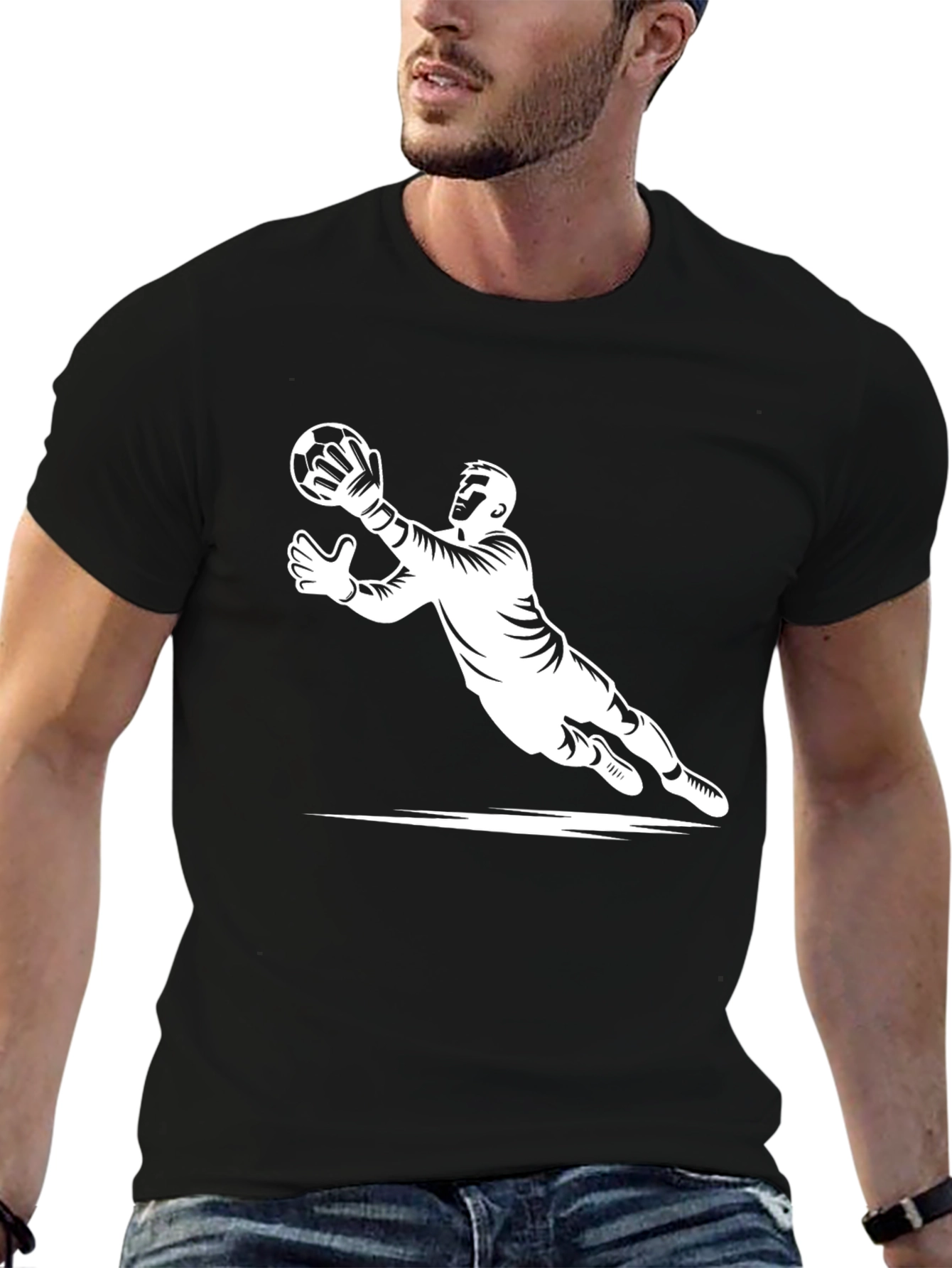 Goalkeeper Graphic T-Shirt - Black Sporty Design
