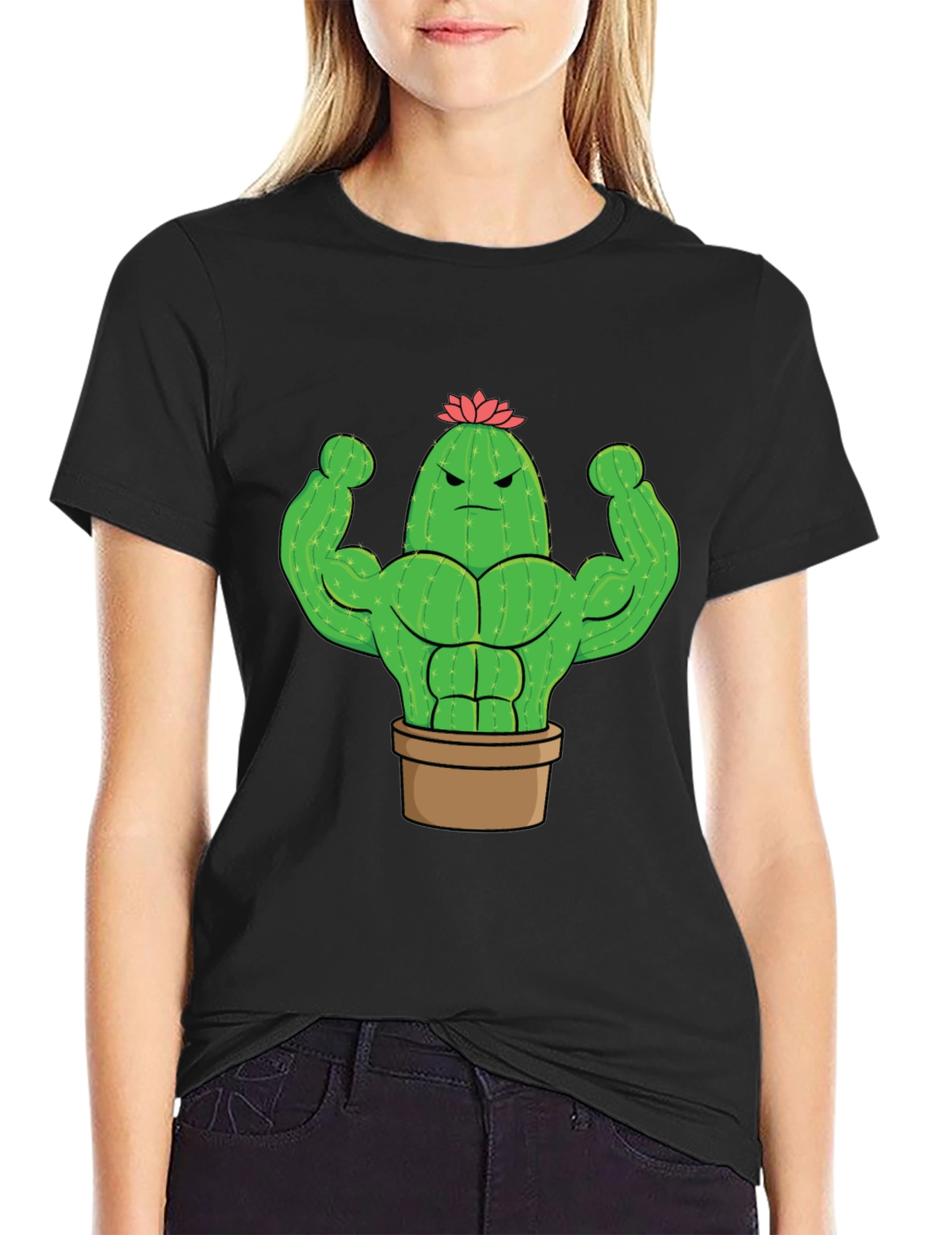 Buff Cactus Graphic Tee - Black Cotton T-Shirt