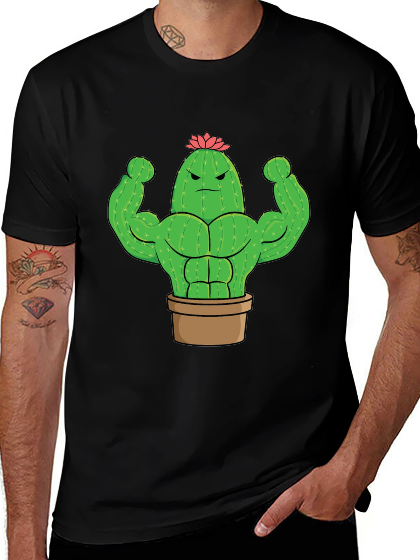 Buff Cactus Graphic Tee - Black Cotton T-Shirt