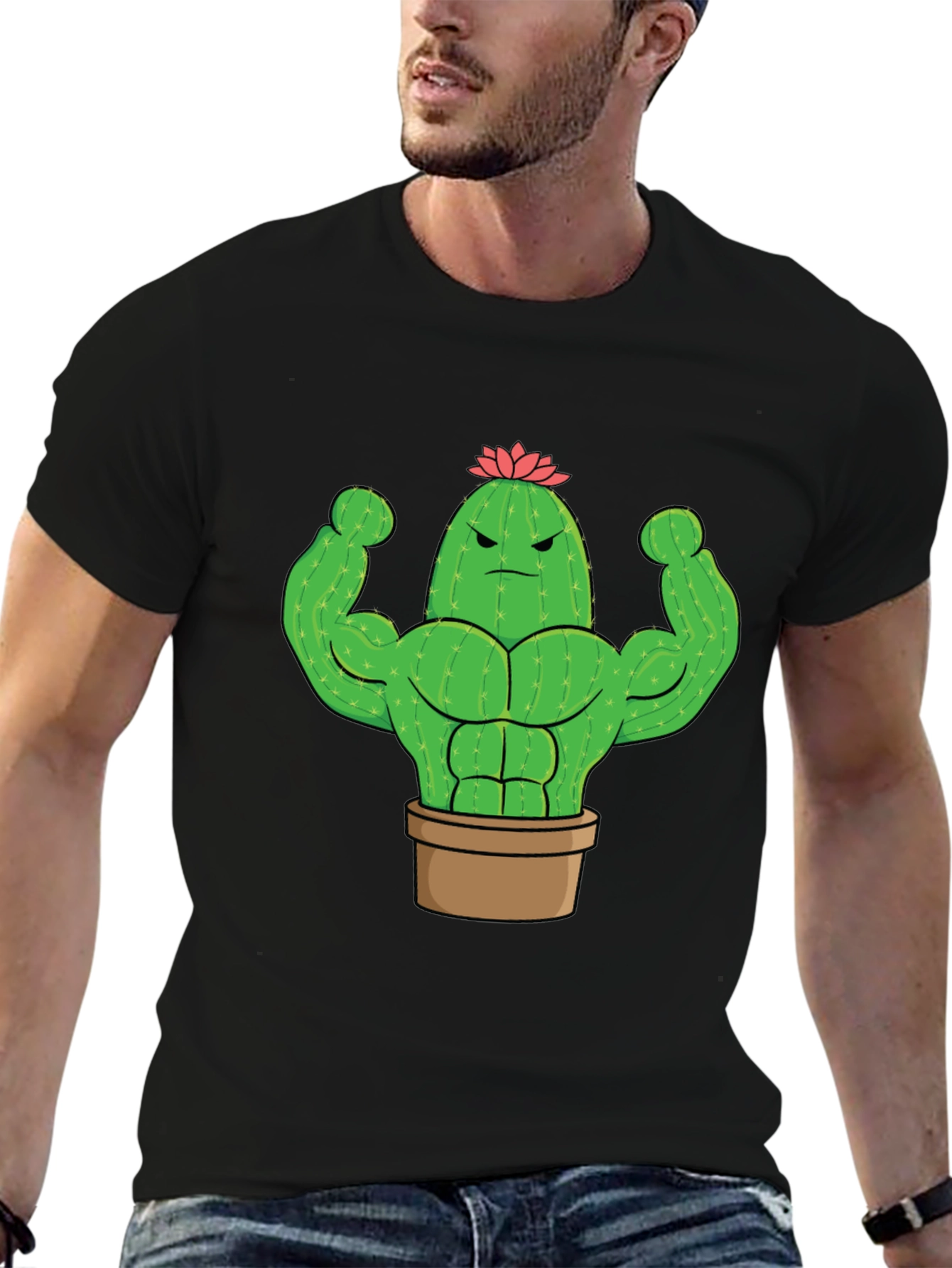 Buff Cactus Graphic Tee - Black Cotton T-Shirt