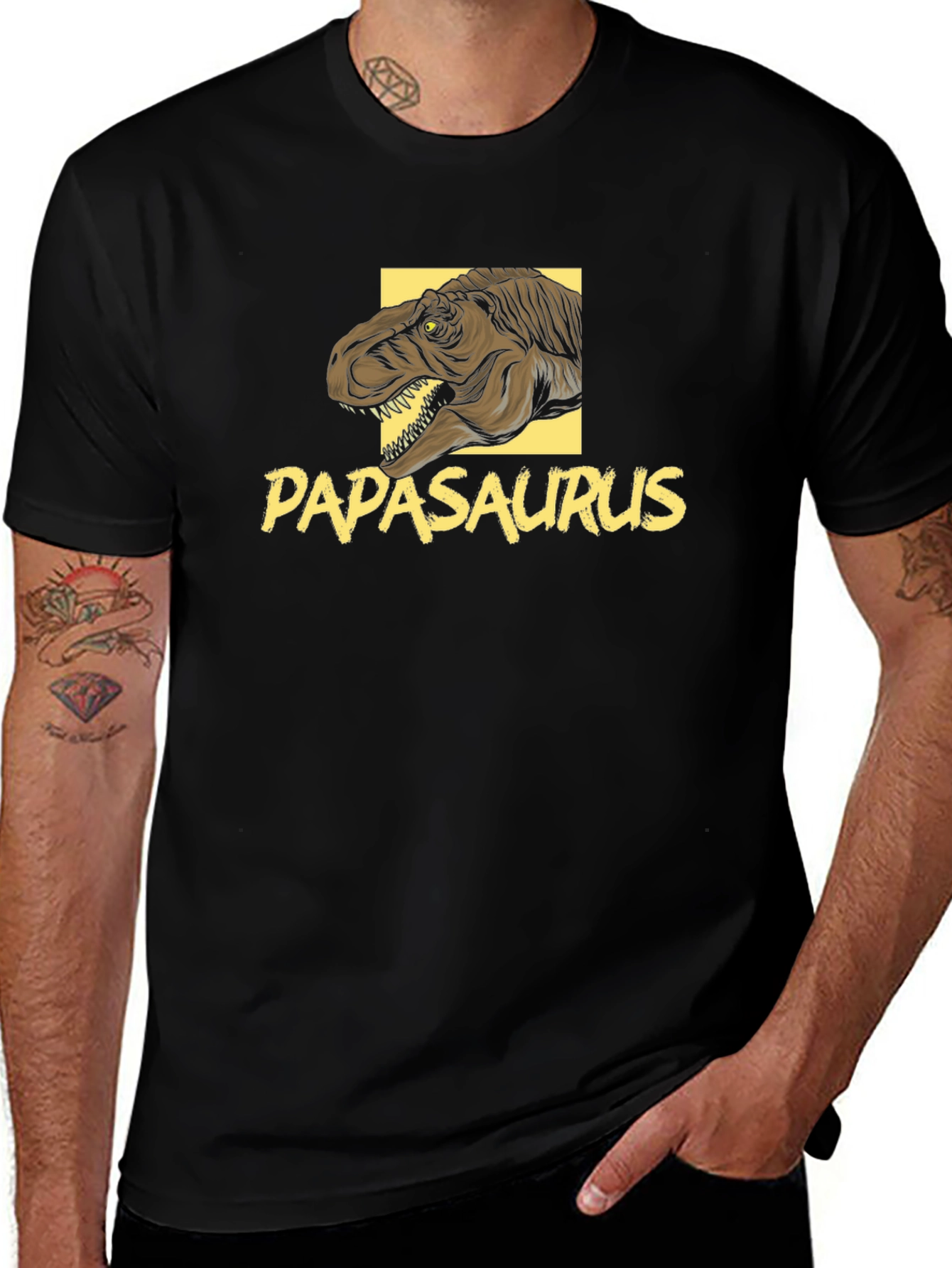 Papasaurus Dinosaur Graphic Black T-Shirt