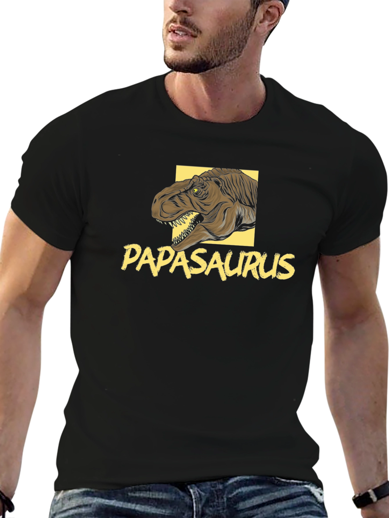 Papasaurus Dinosaur Graphic Black T-Shirt