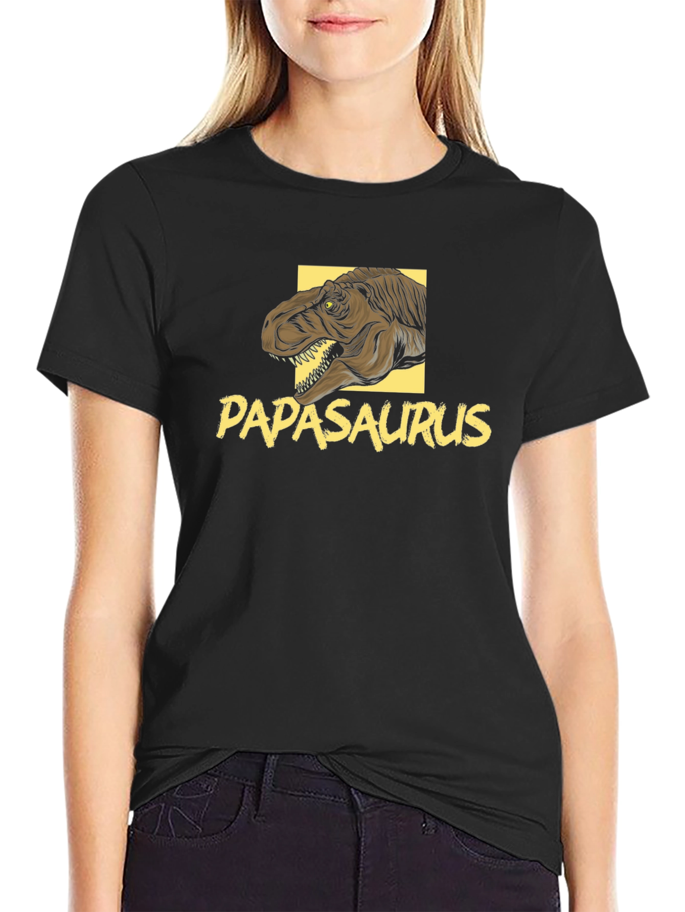 Papasaurus Dinosaur Graphic Black T-Shirt