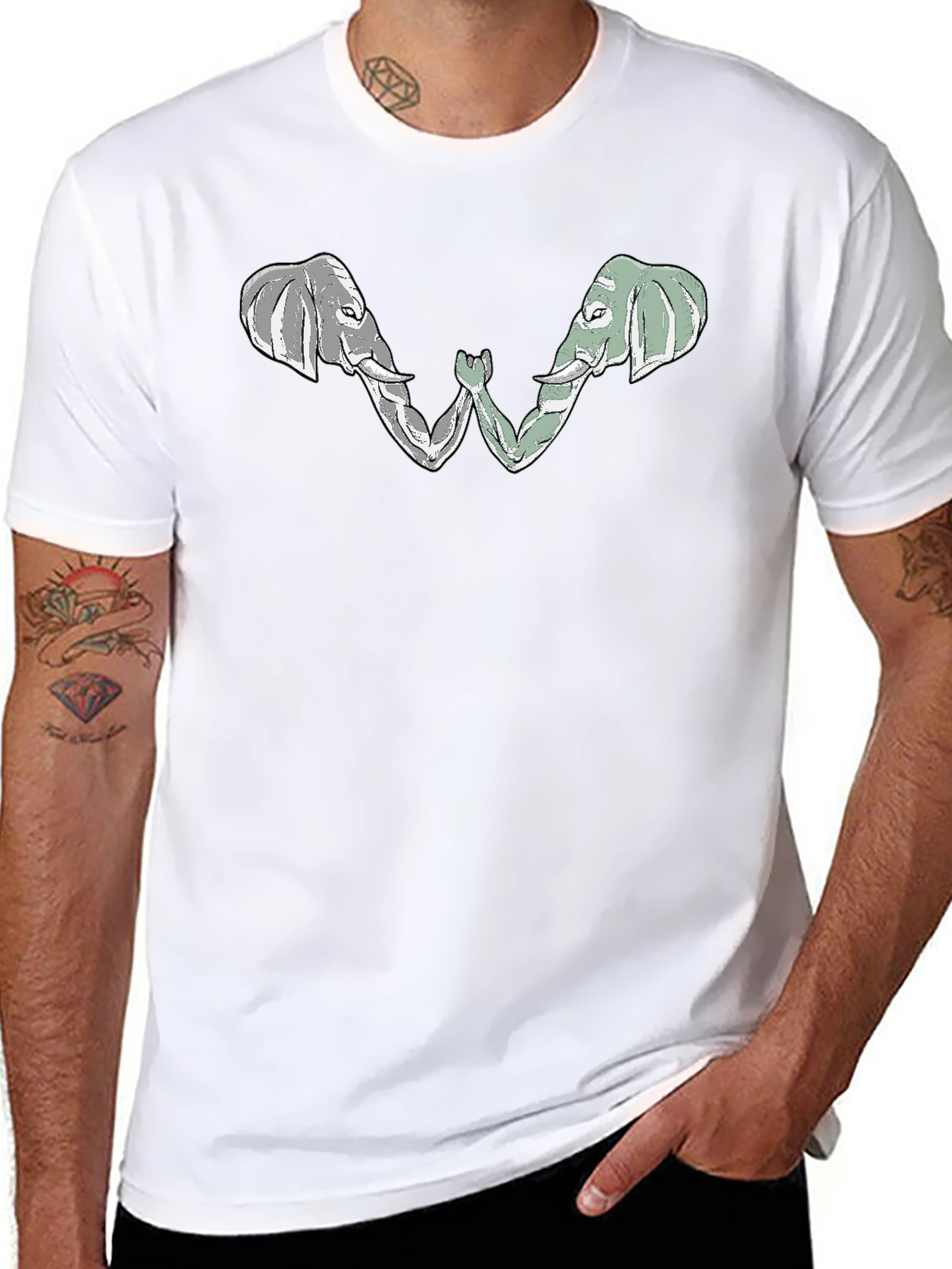 Elephant Arm Wrestling Graphic Tee - Black